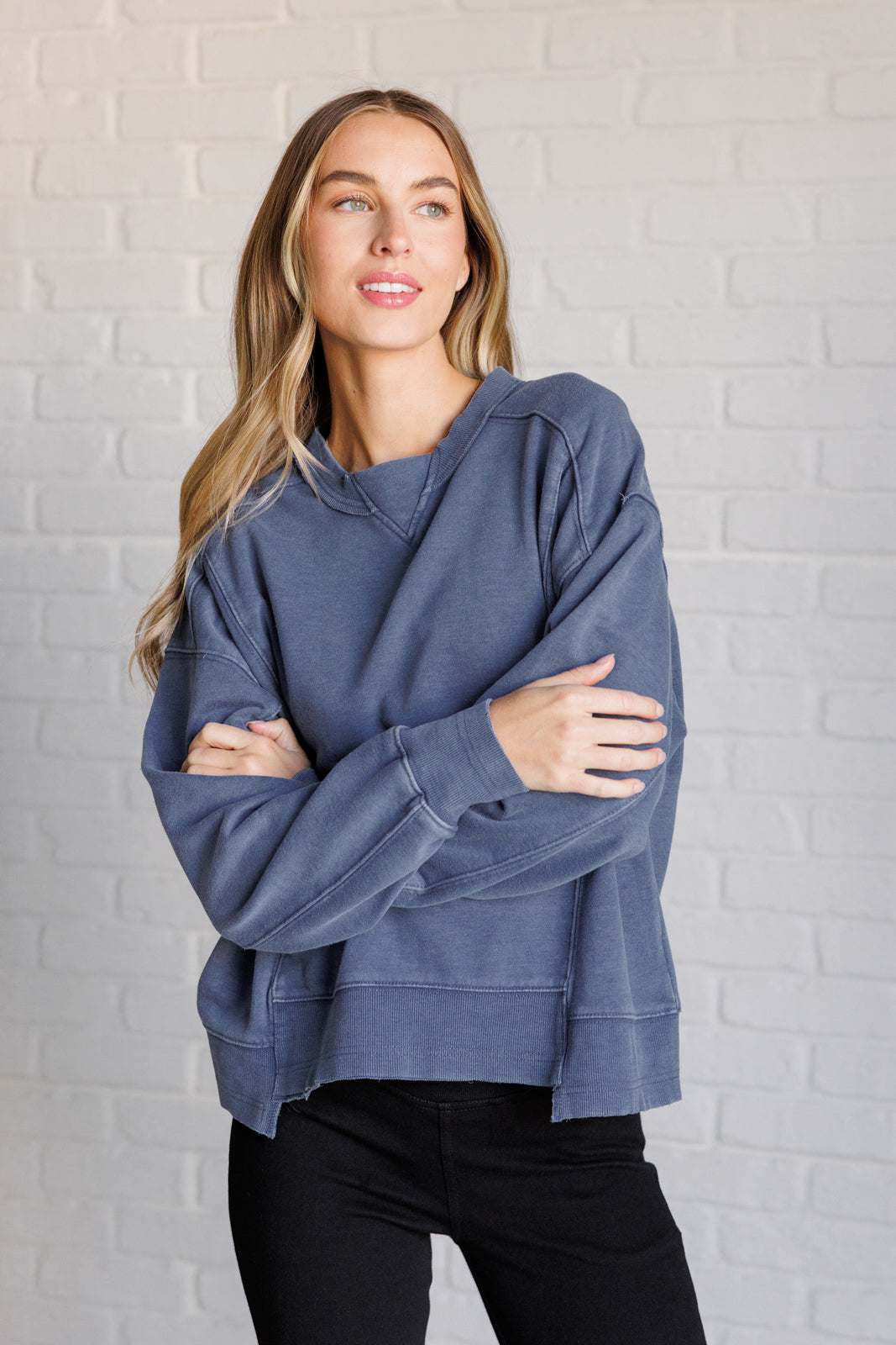 Quick Fix Mineral Wash Crew Neck Pullover in Psychic-Tops-Stay Foxy Boutique, Florissant, Missouri