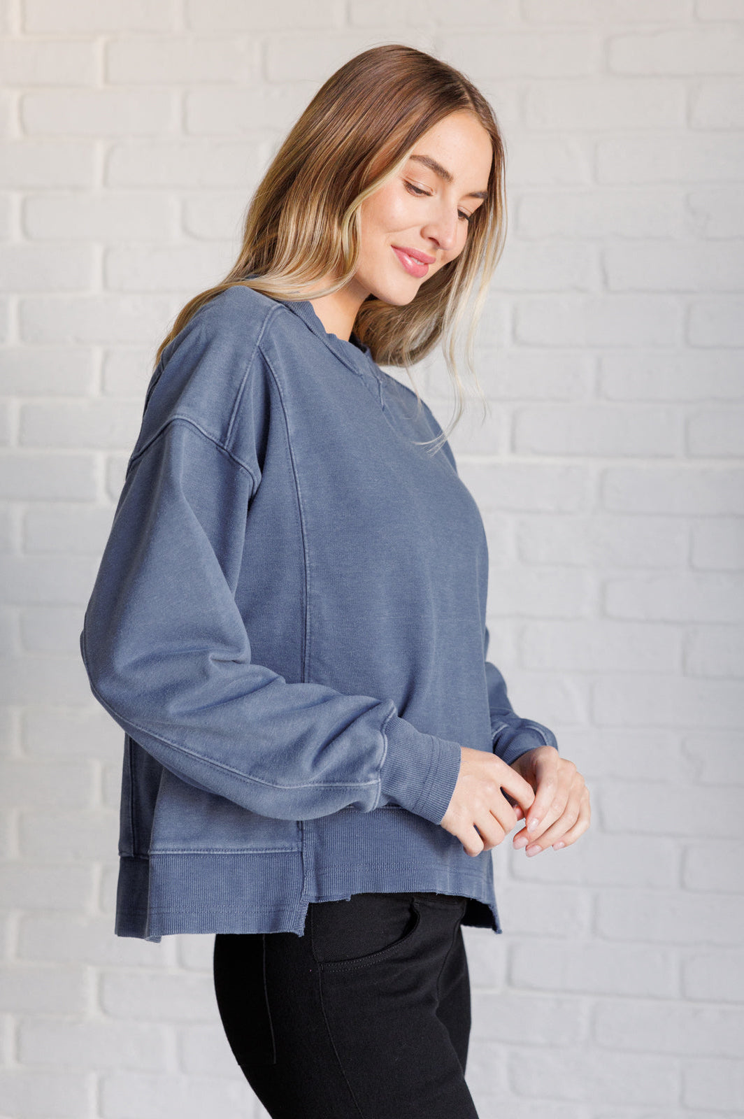 Quick Fix Mineral Wash Crew Neck Pullover in Psychic-Tops-Stay Foxy Boutique, Florissant, Missouri