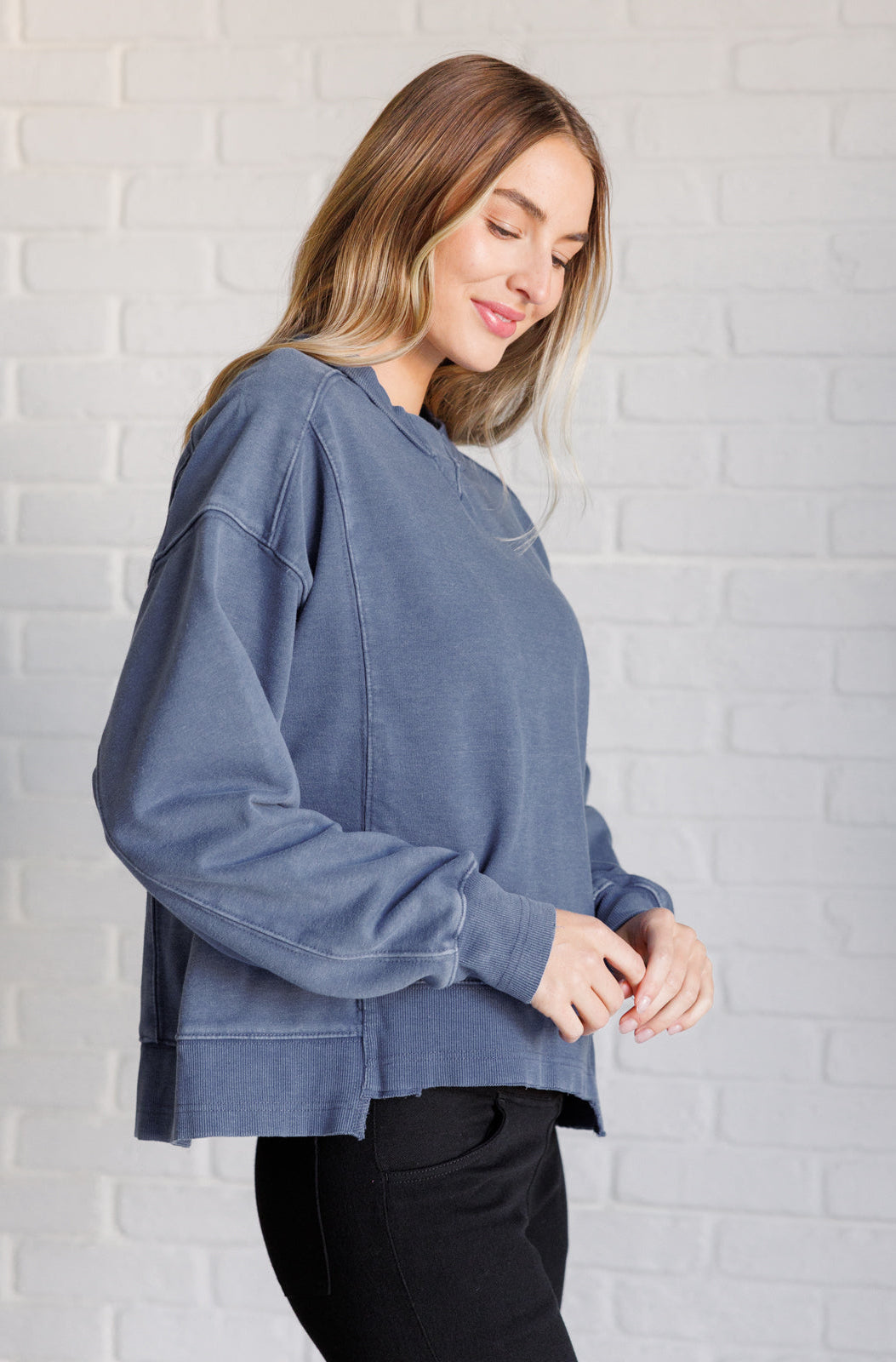 Quick Fix Mineral Wash Crew Neck Pullover in Psychic-Tops-Stay Foxy Boutique, Florissant, Missouri