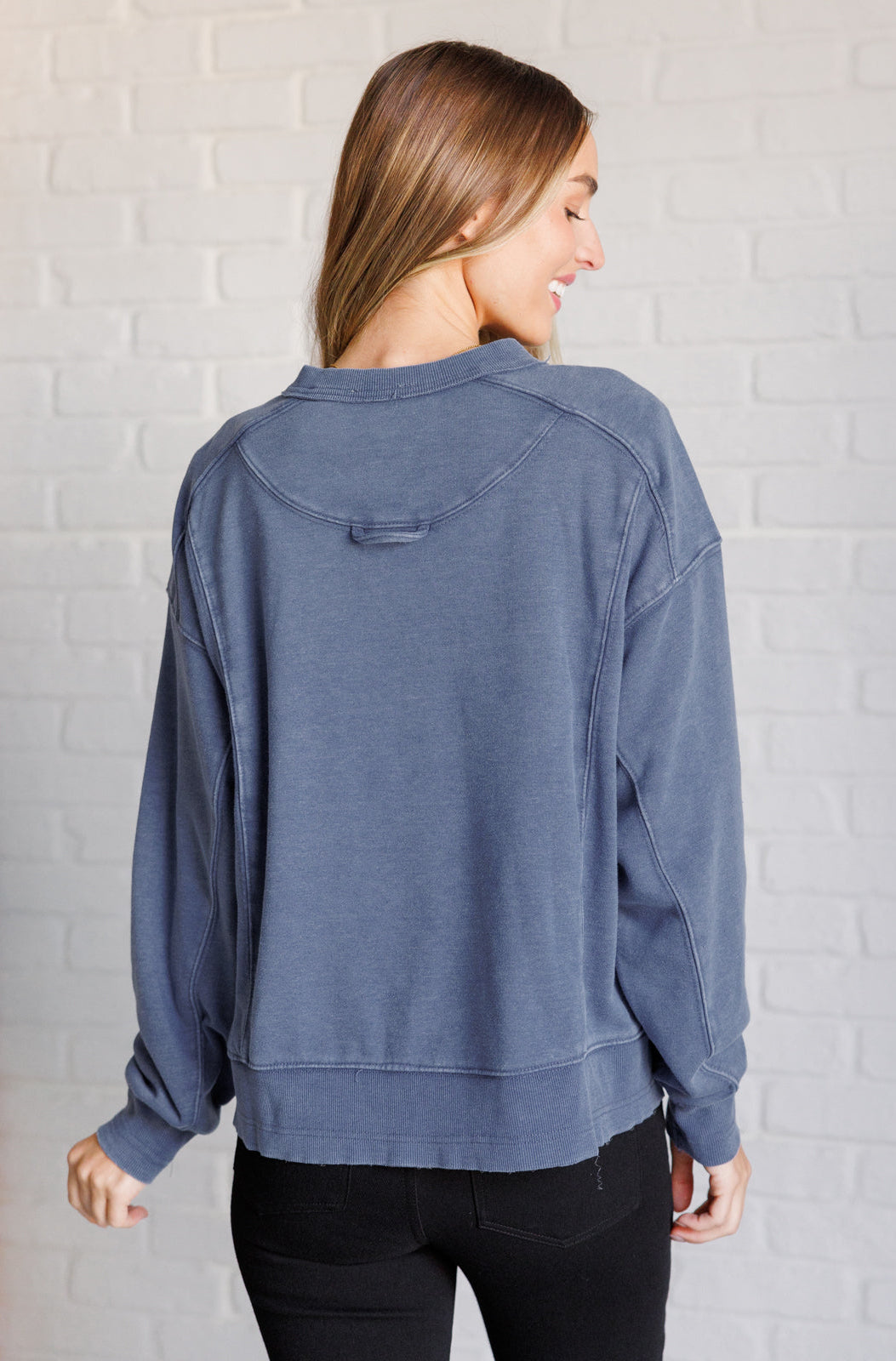 Quick Fix Mineral Wash Crew Neck Pullover in Psychic-Tops-Stay Foxy Boutique, Florissant, Missouri