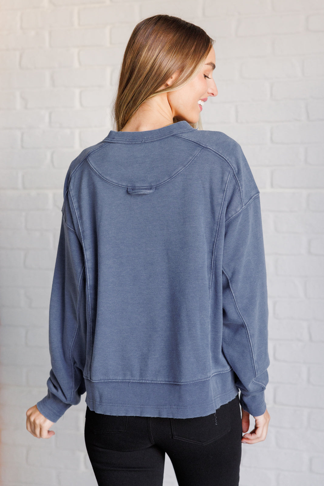 Quick Fix Mineral Wash Crew Neck Pullover in Psychic-Tops-Stay Foxy Boutique, Florissant, Missouri