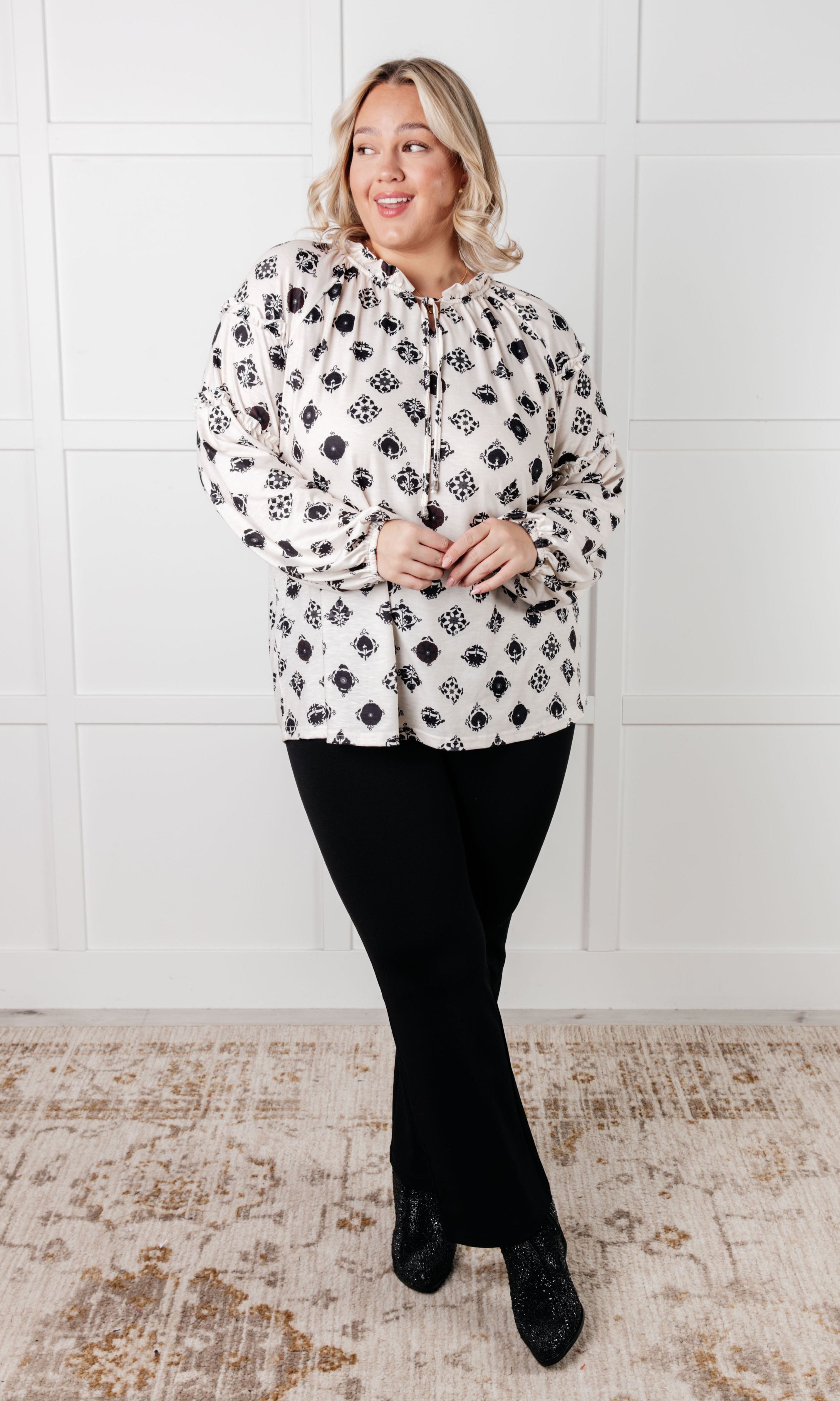 Quick Follow Up Floral Tile Blouse-Blouses-Stay Foxy Boutique, Florissant, Missouri