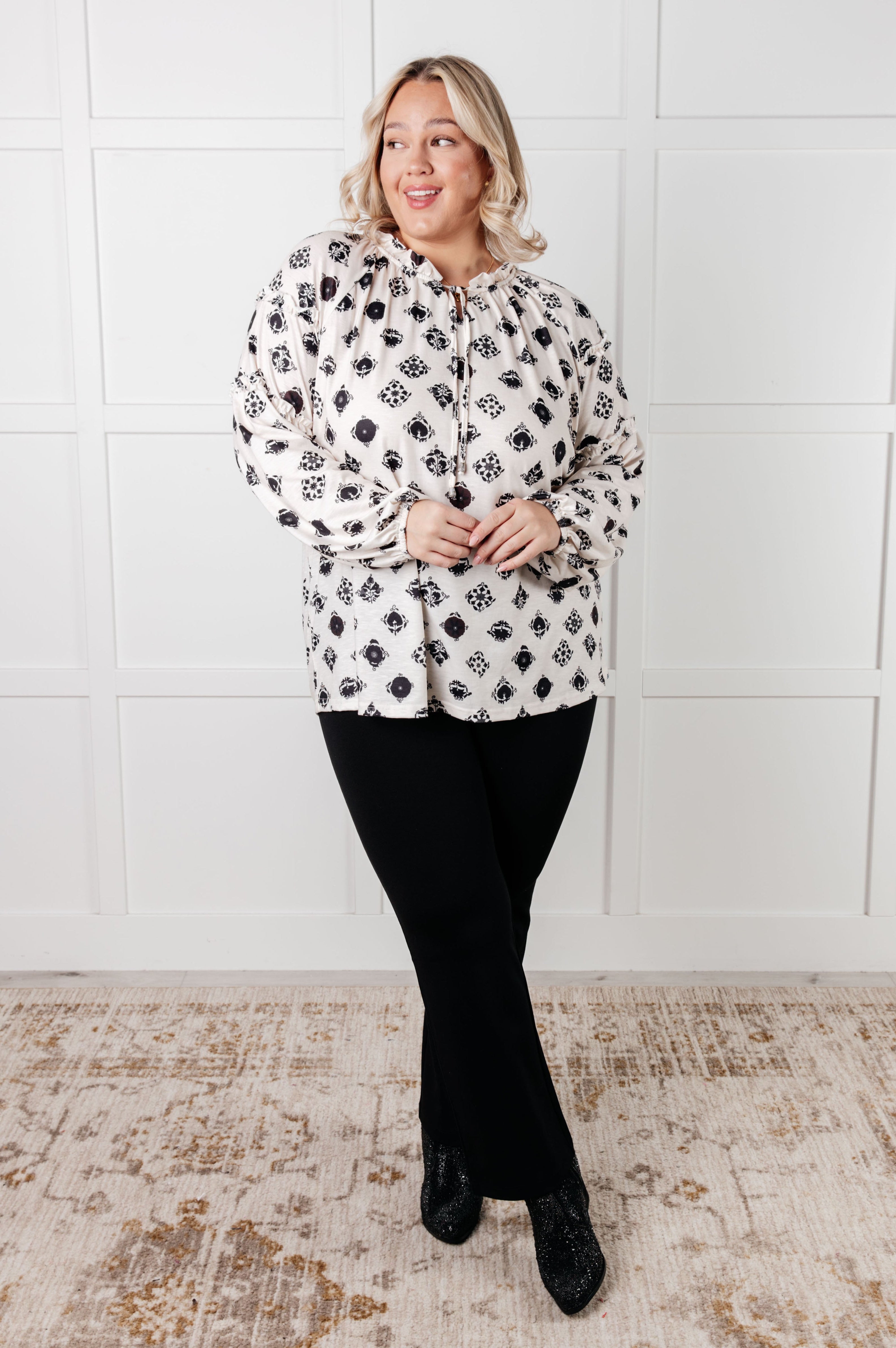 Quick Follow Up Floral Tile Blouse-Blouses-Stay Foxy Boutique, Florissant, Missouri