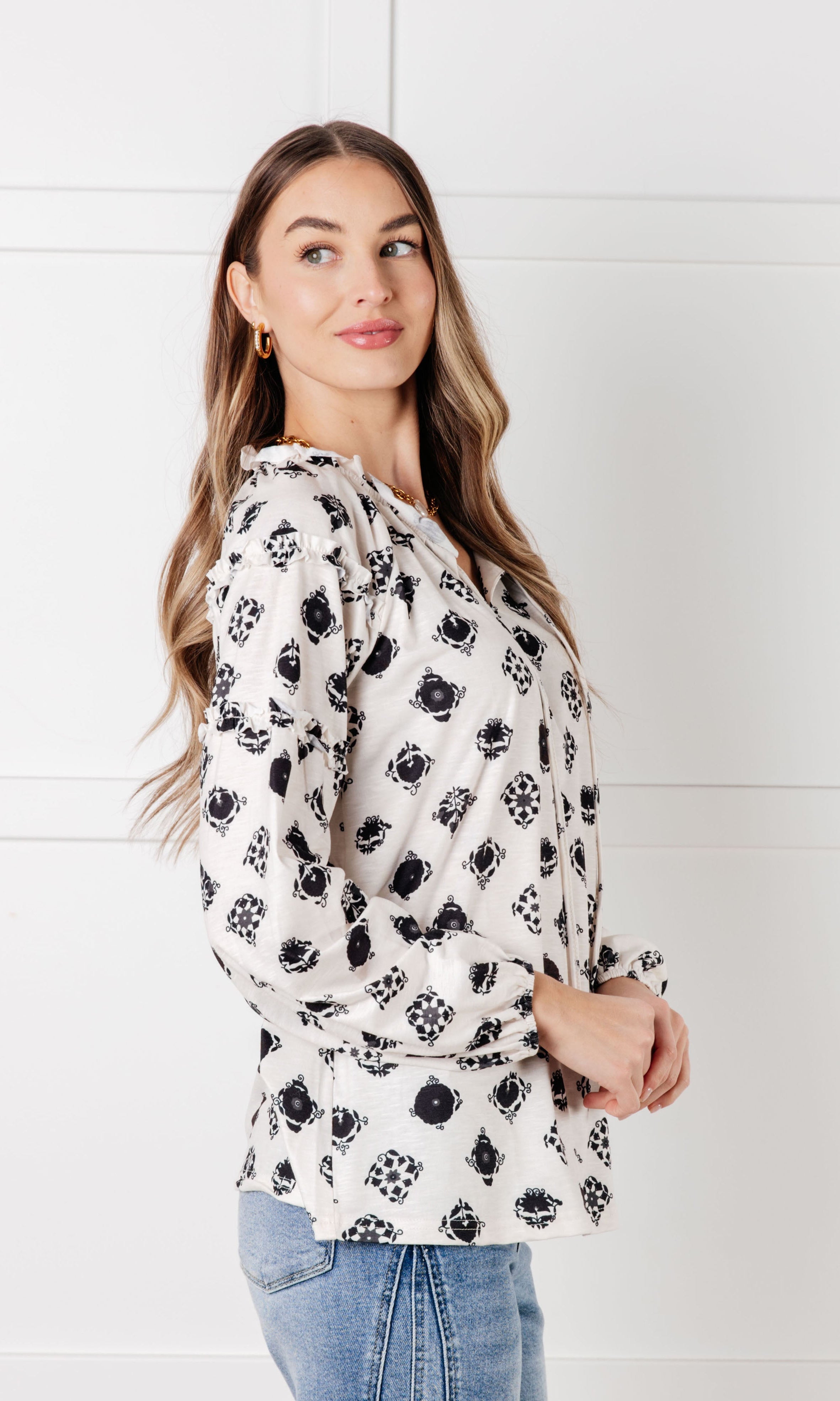 Quick Follow Up Floral Tile Blouse-Blouses-Stay Foxy Boutique, Florissant, Missouri