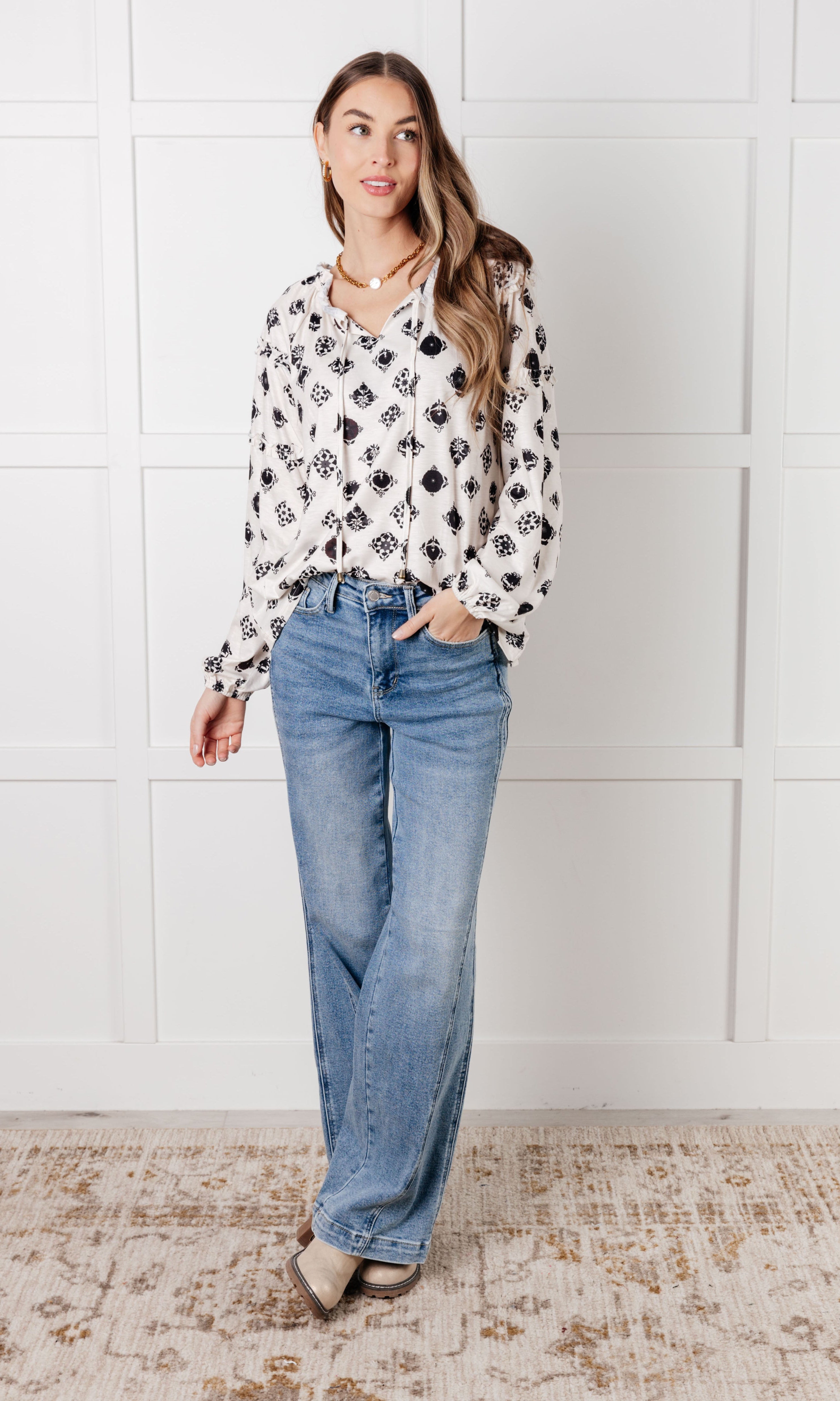 Quick Follow Up Floral Tile Blouse-Blouses-Stay Foxy Boutique, Florissant, Missouri
