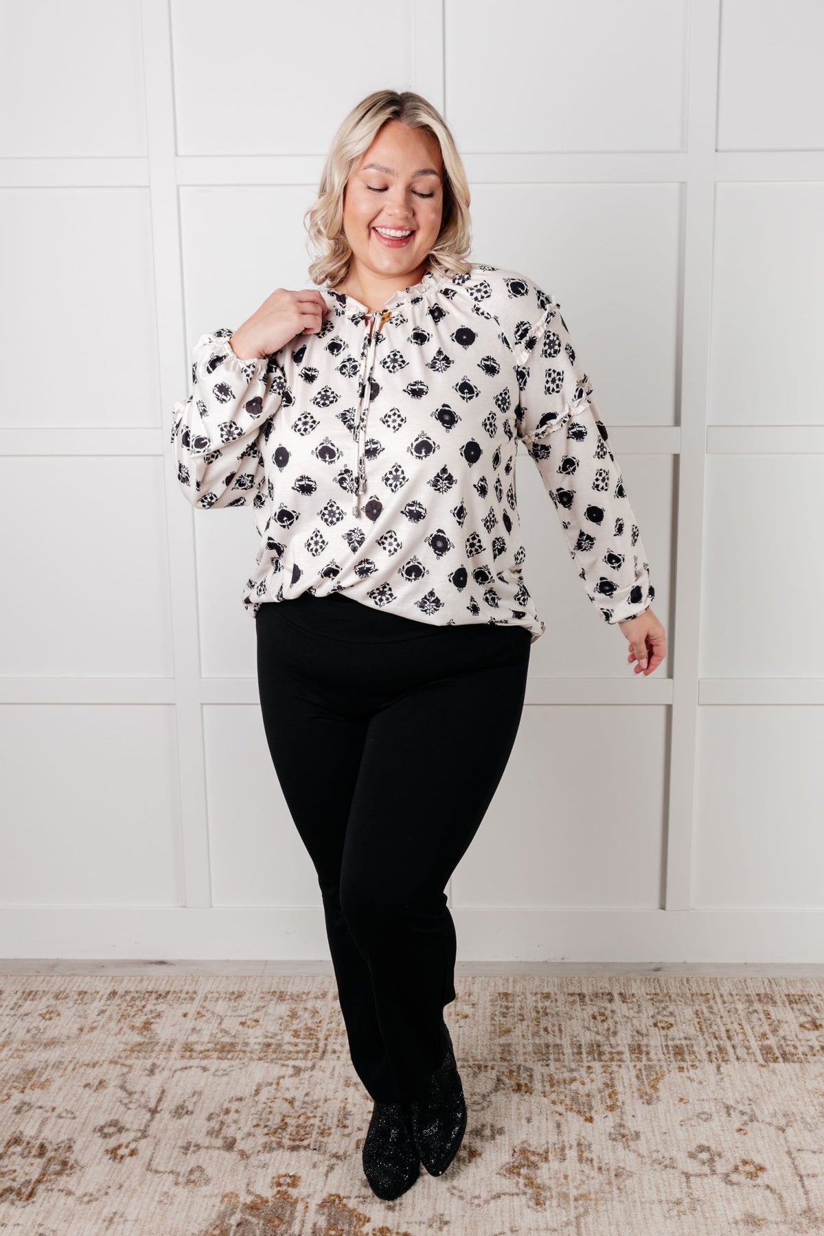 Quick Follow Up Floral Tile Blouse-Blouses-Stay Foxy Boutique, Florissant, Missouri