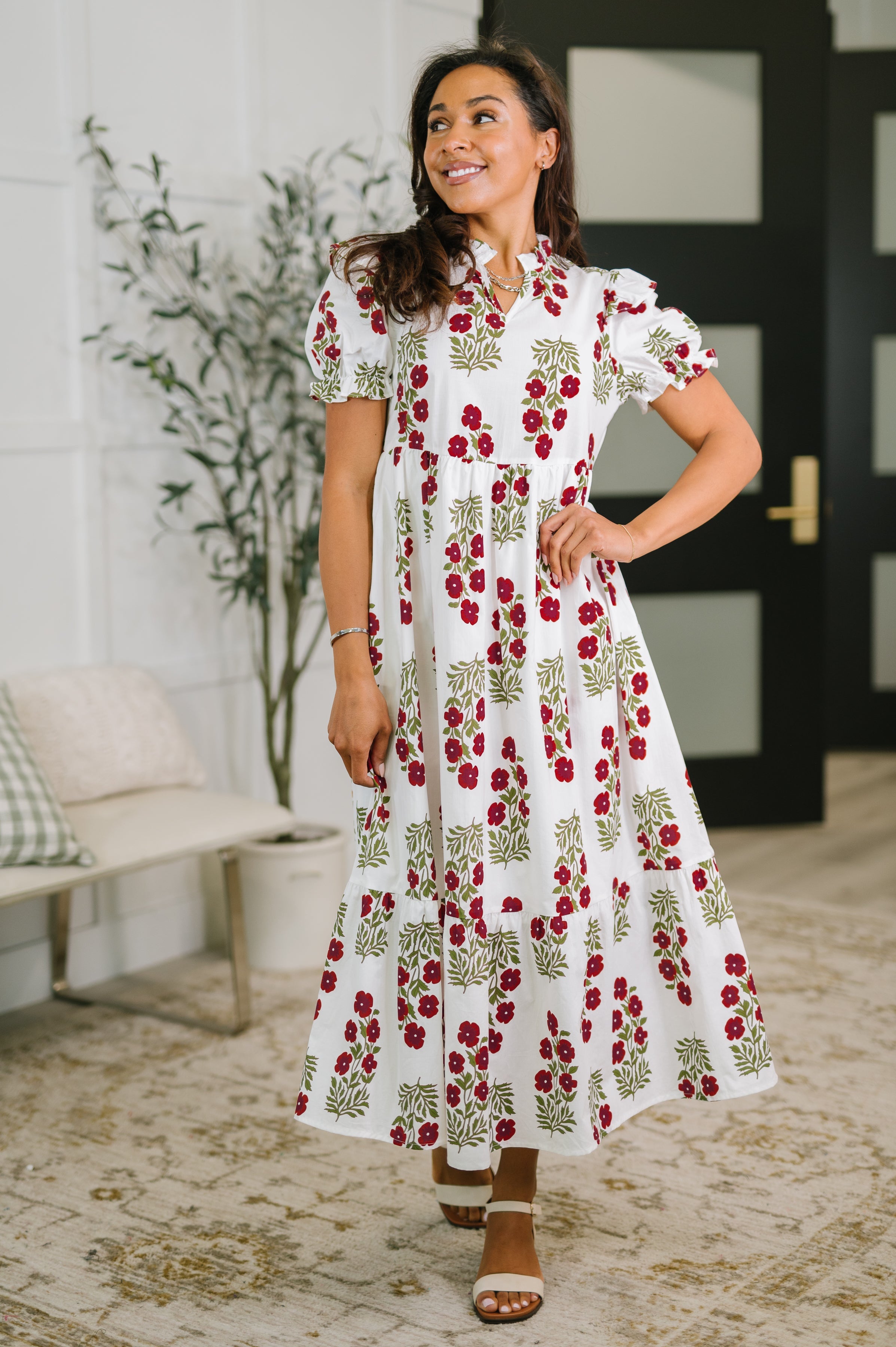 Quiet Life Notch Neck Tiered Dress in White-Womens-Stay Foxy Boutique, Florissant, Missouri