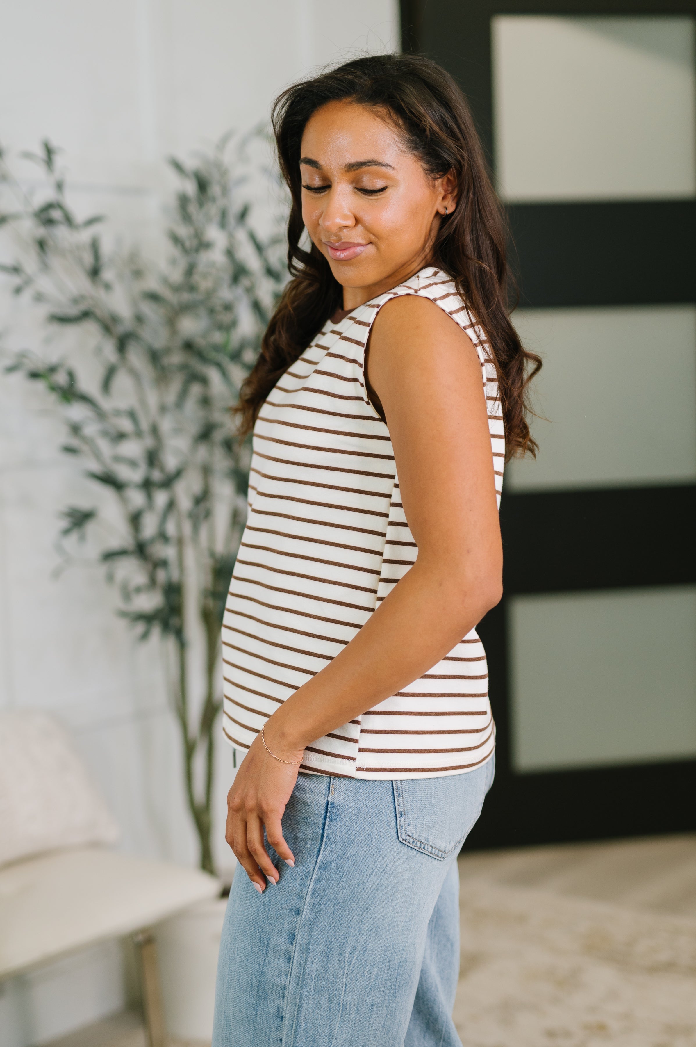 Quite Intimately Striped Muscle Tee in Brown-Womens-Stay Foxy Boutique, Florissant, Missouri
