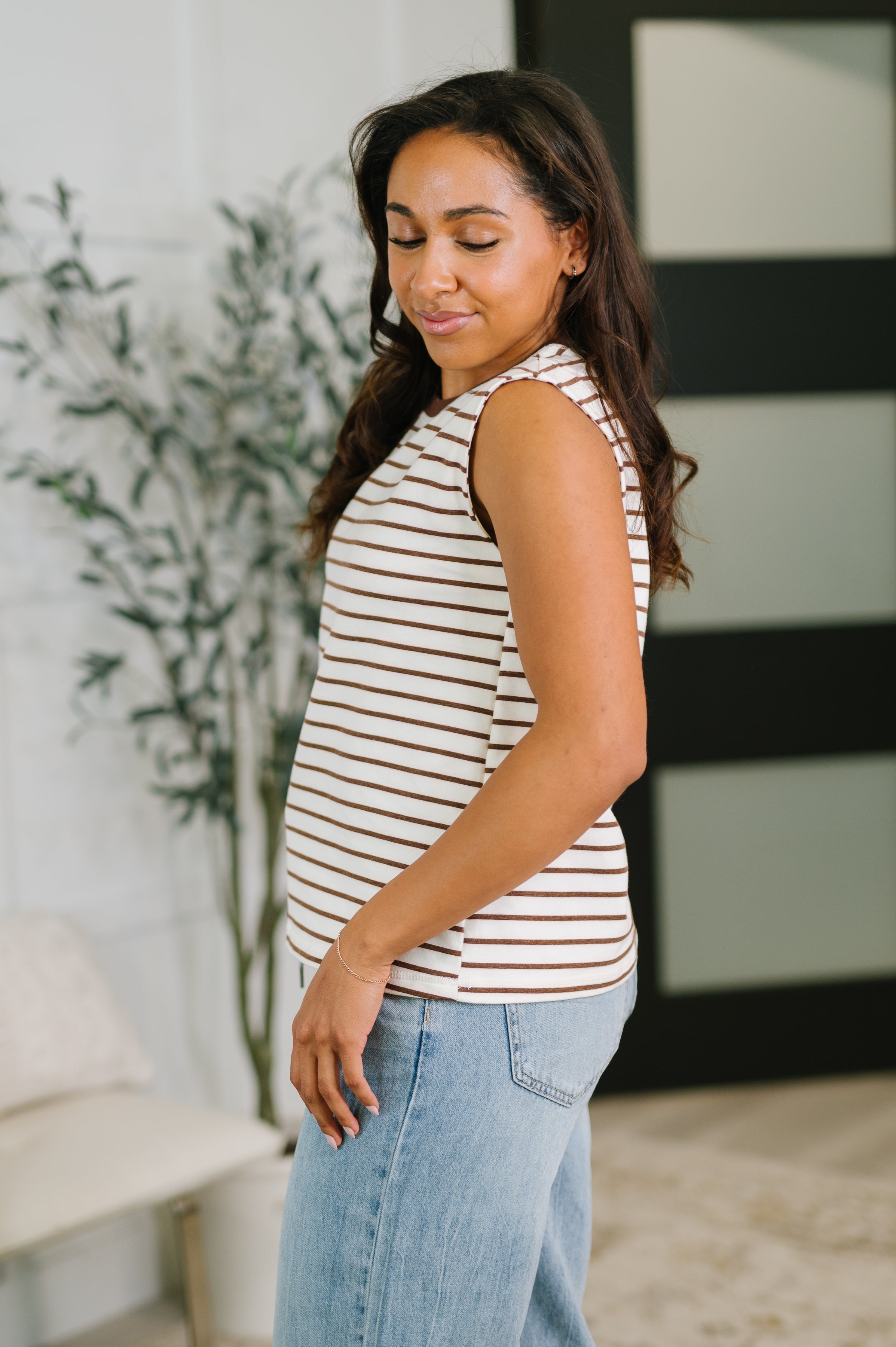 Quite Intimately Striped Muscle Tee in Brown-Womens-Stay Foxy Boutique, Florissant, Missouri