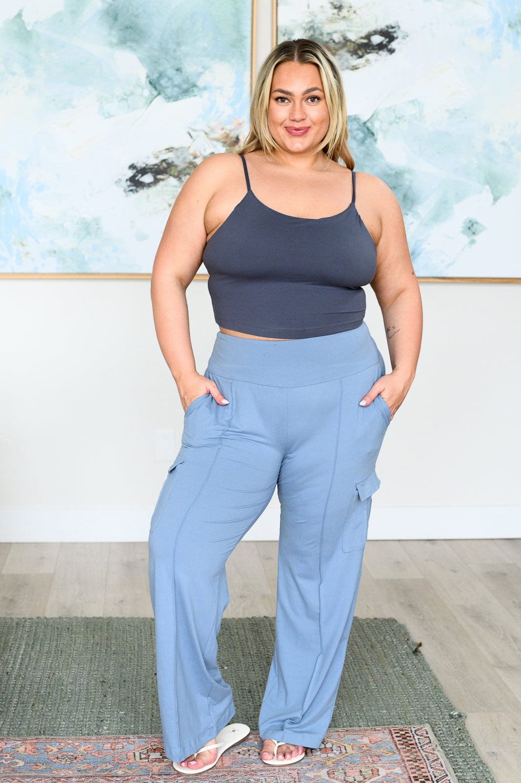 Race to Relax Cargo Pants in Chambray-Athleisure-Stay Foxy Boutique, Florissant, Missouri