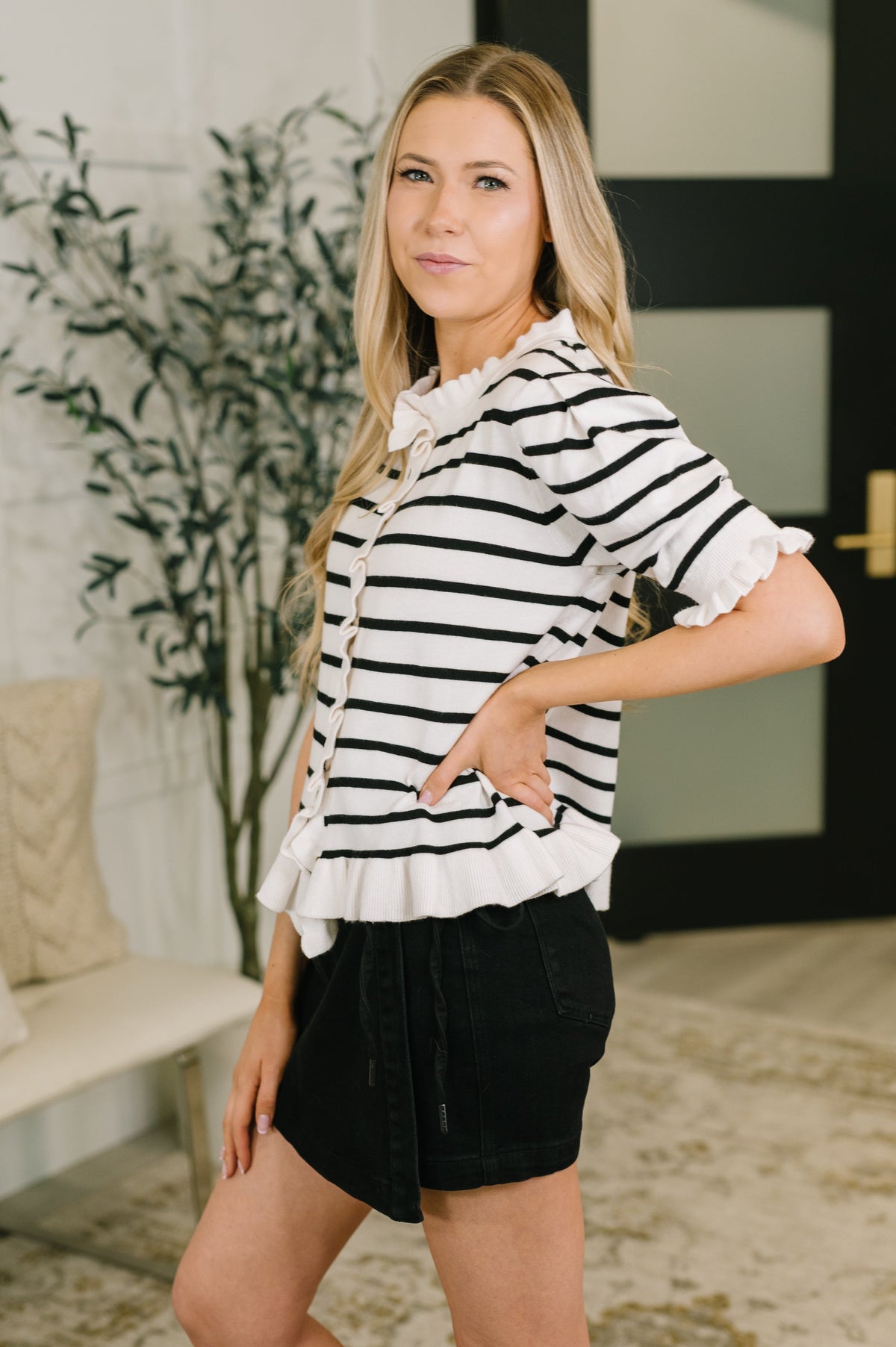 Rational Ruffle Textured Knit Blouse-Womens-Stay Foxy Boutique, Florissant, Missouri