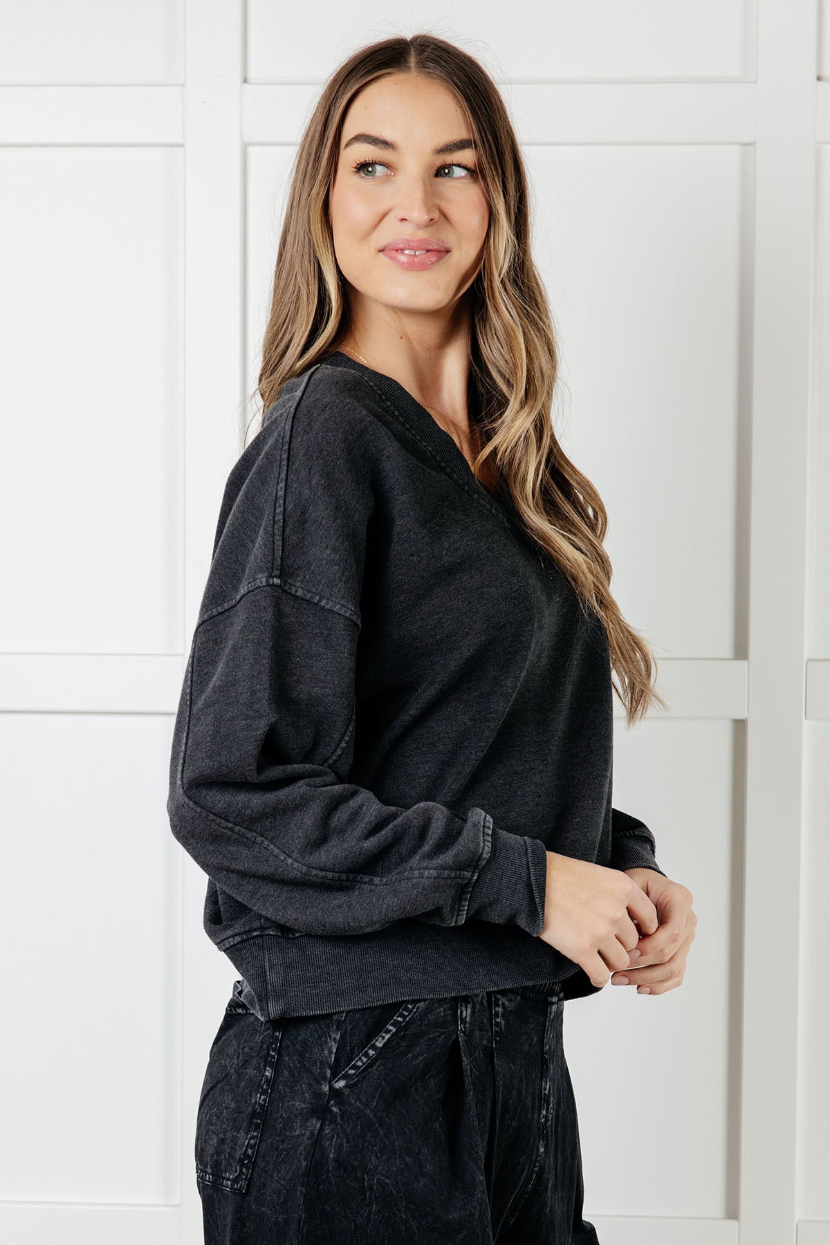 Rep Ready Mineral Wash French Terry Pullover in Black-Athleisure-Stay Foxy Boutique, Florissant, Missouri