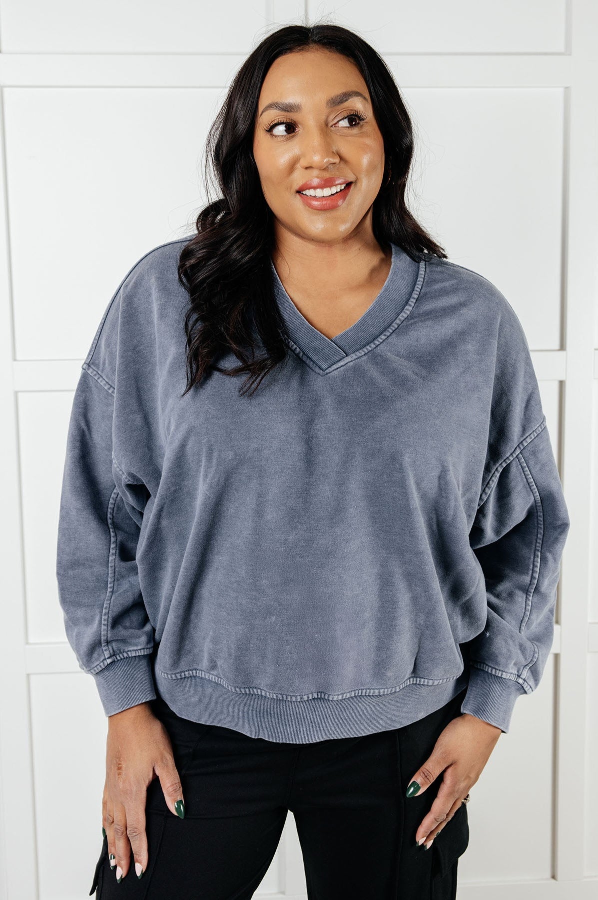 Rep Ready Mineral Wash French Terry Pullover in Blue-Athleisure-Stay Foxy Boutique, Florissant, Missouri
