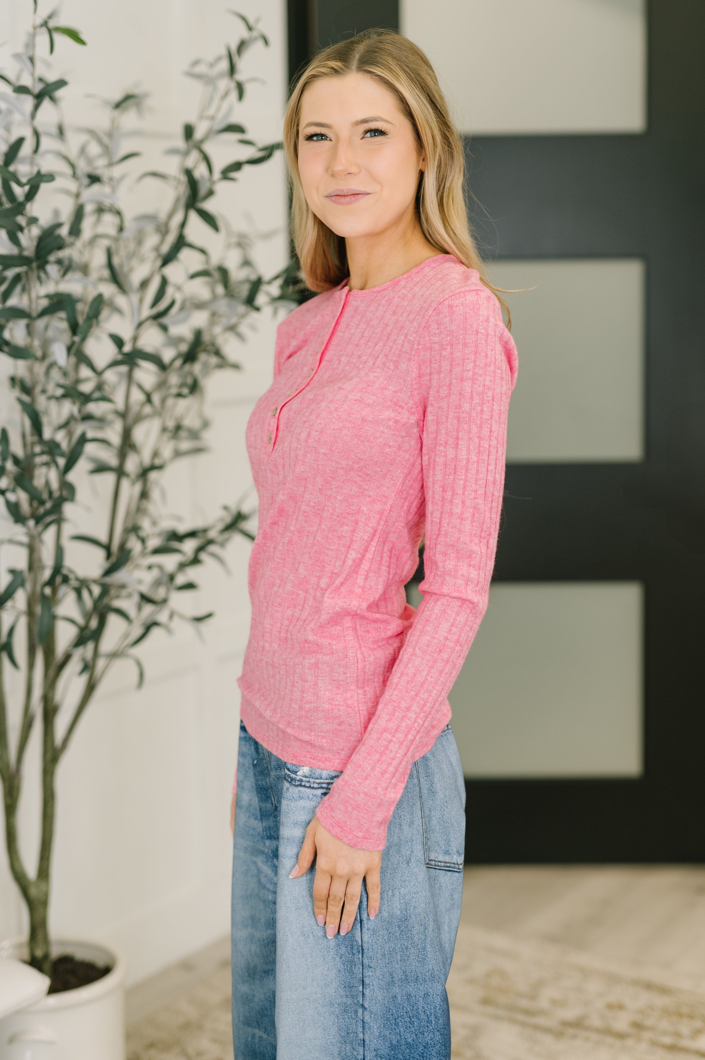 Ribbed Long Sleeve in Fuchsia-Womens-Stay Foxy Boutique, Florissant, Missouri