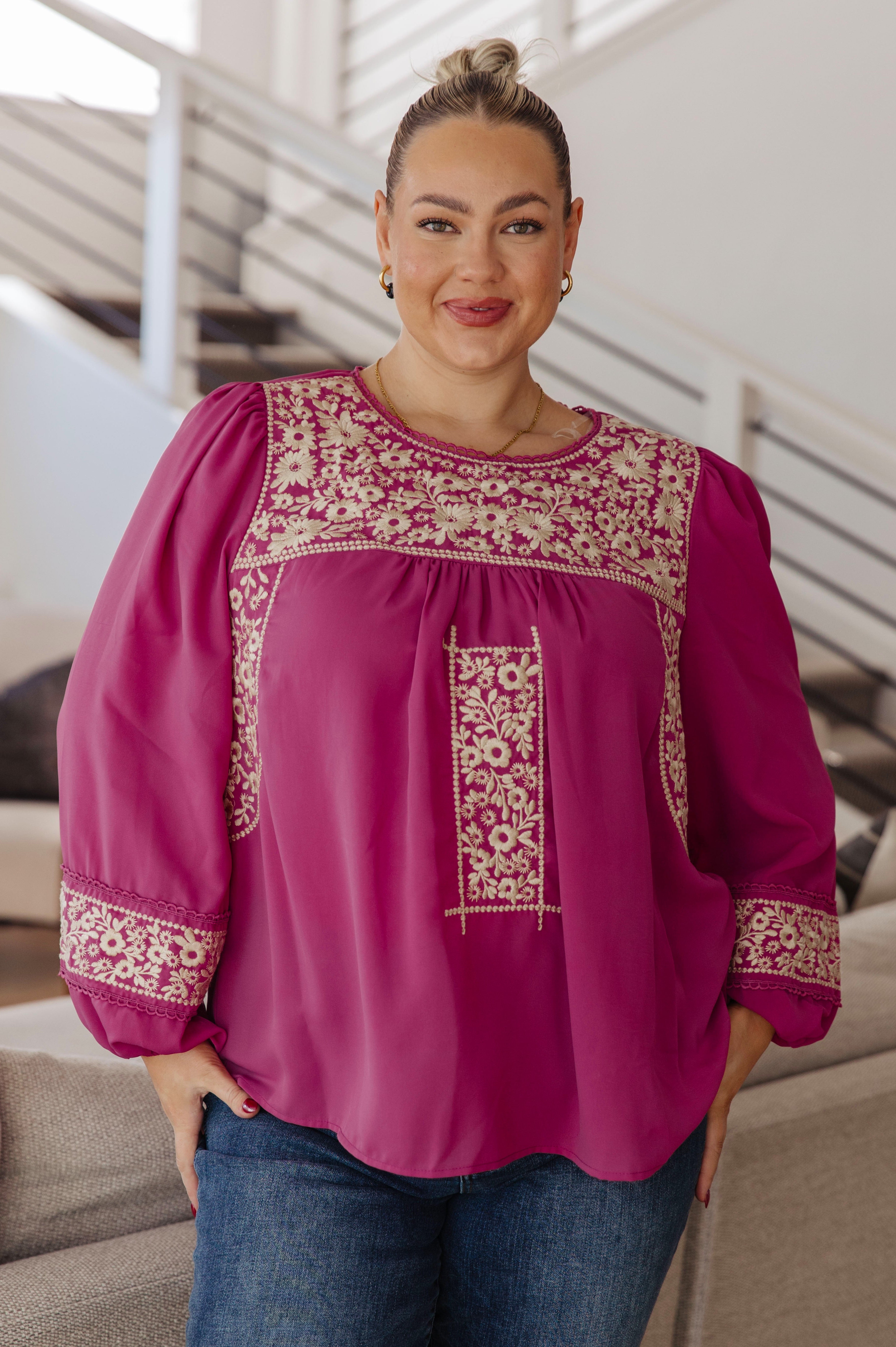 Rodeo Queen Embroidered Blouse-Blouses-Stay Foxy Boutique, Florissant, Missouri