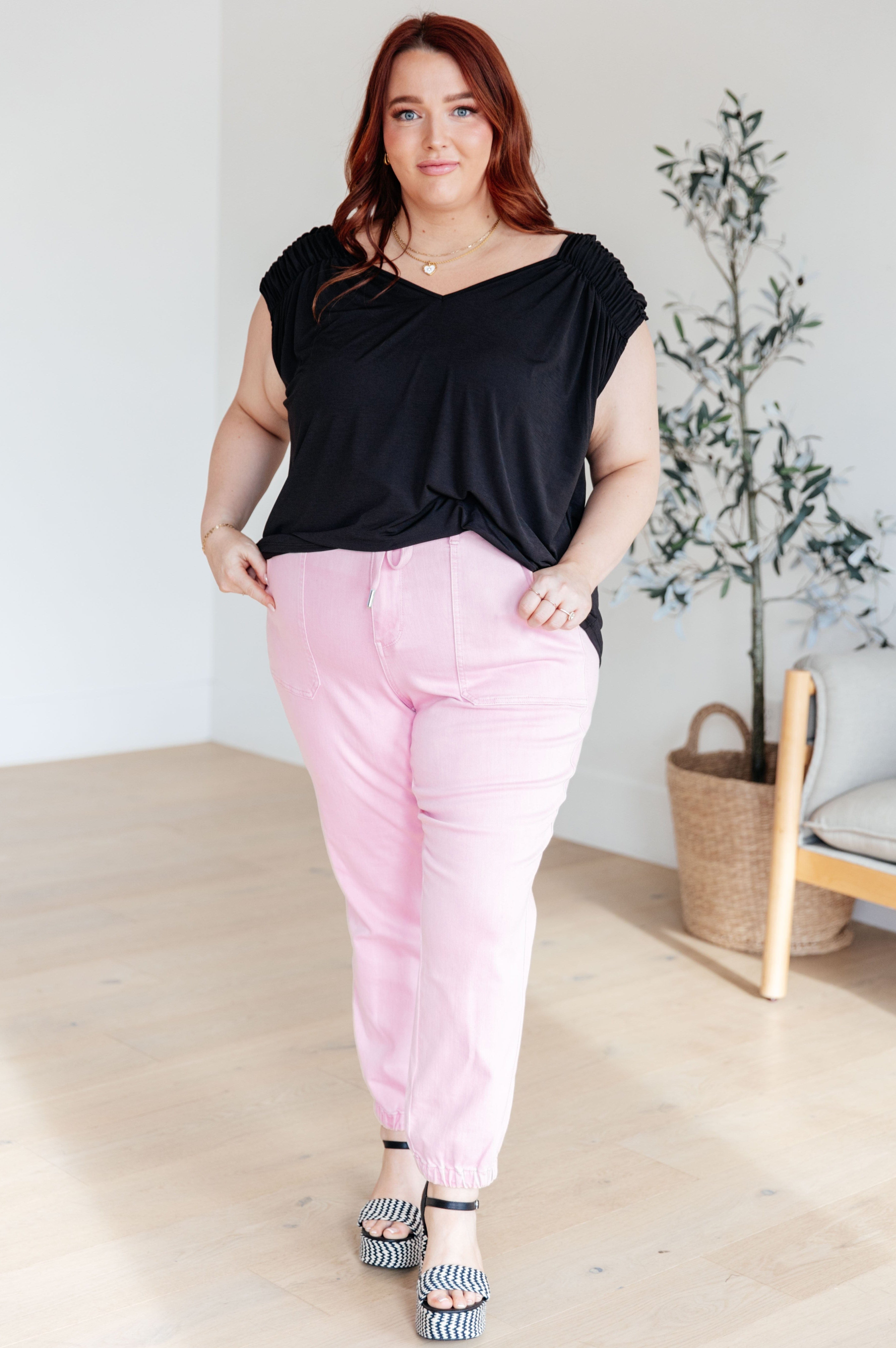 Ruched Cap Sleeve Top in Black-Womens-Stay Foxy Boutique, Florissant, Missouri