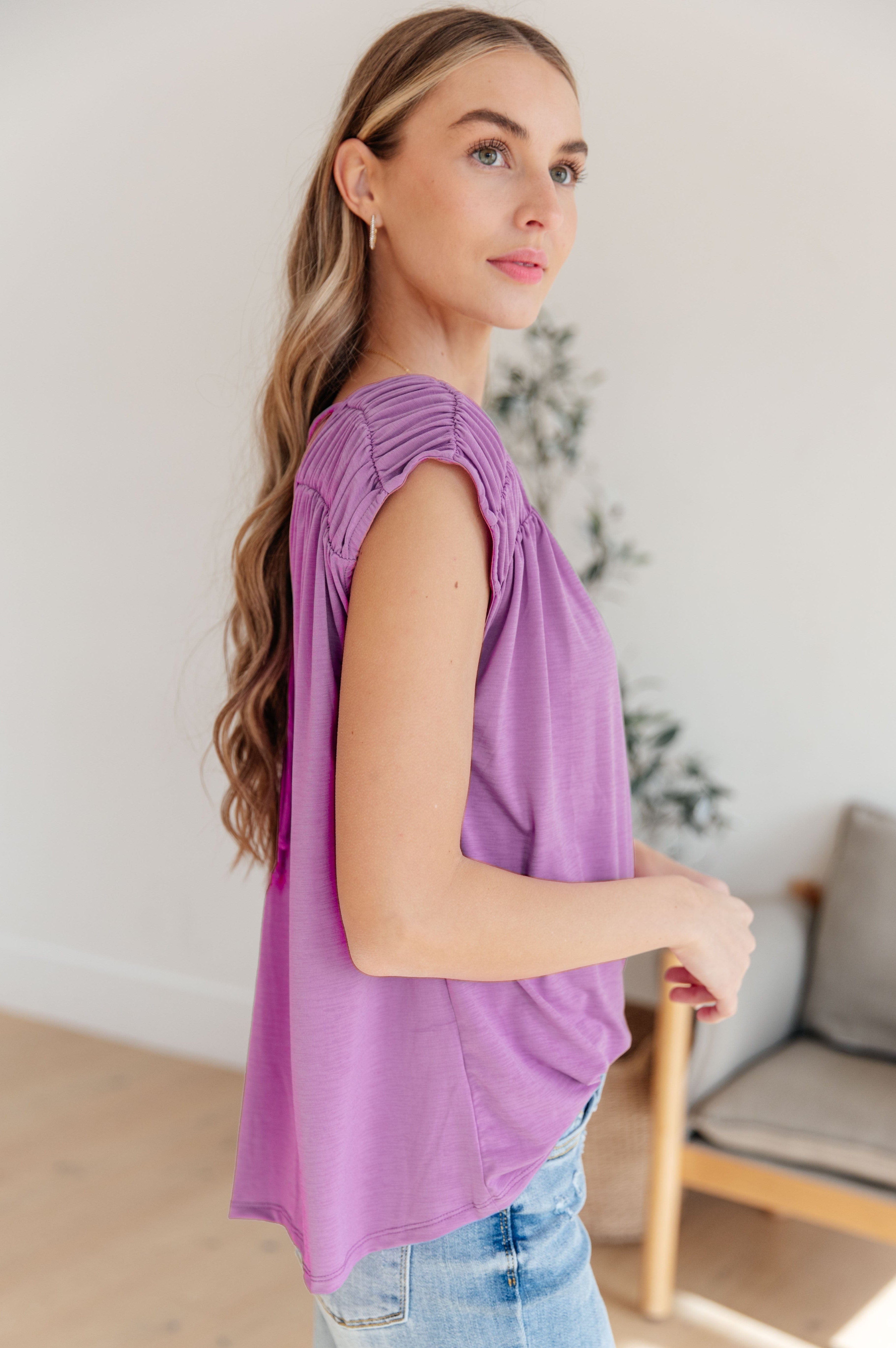 Ruched Cap Sleeve Top in Lavender-Womens-Stay Foxy Boutique, Florissant, Missouri