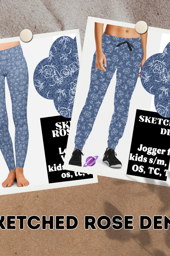 SKETCHED ROSE- DENIM PATTERN RUN - LEGGING/CAPRI-Stay Foxy Boutique, Florissant, Missouri