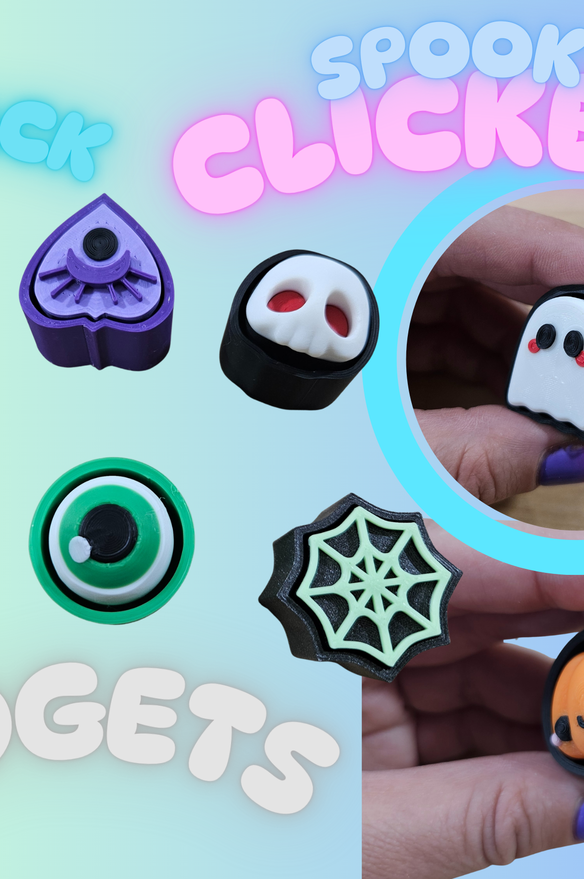 6 PACK- 3D PRINTED SPOOKY CLICKER FIDGETS-Stay Foxy Boutique, Florissant, Missouri