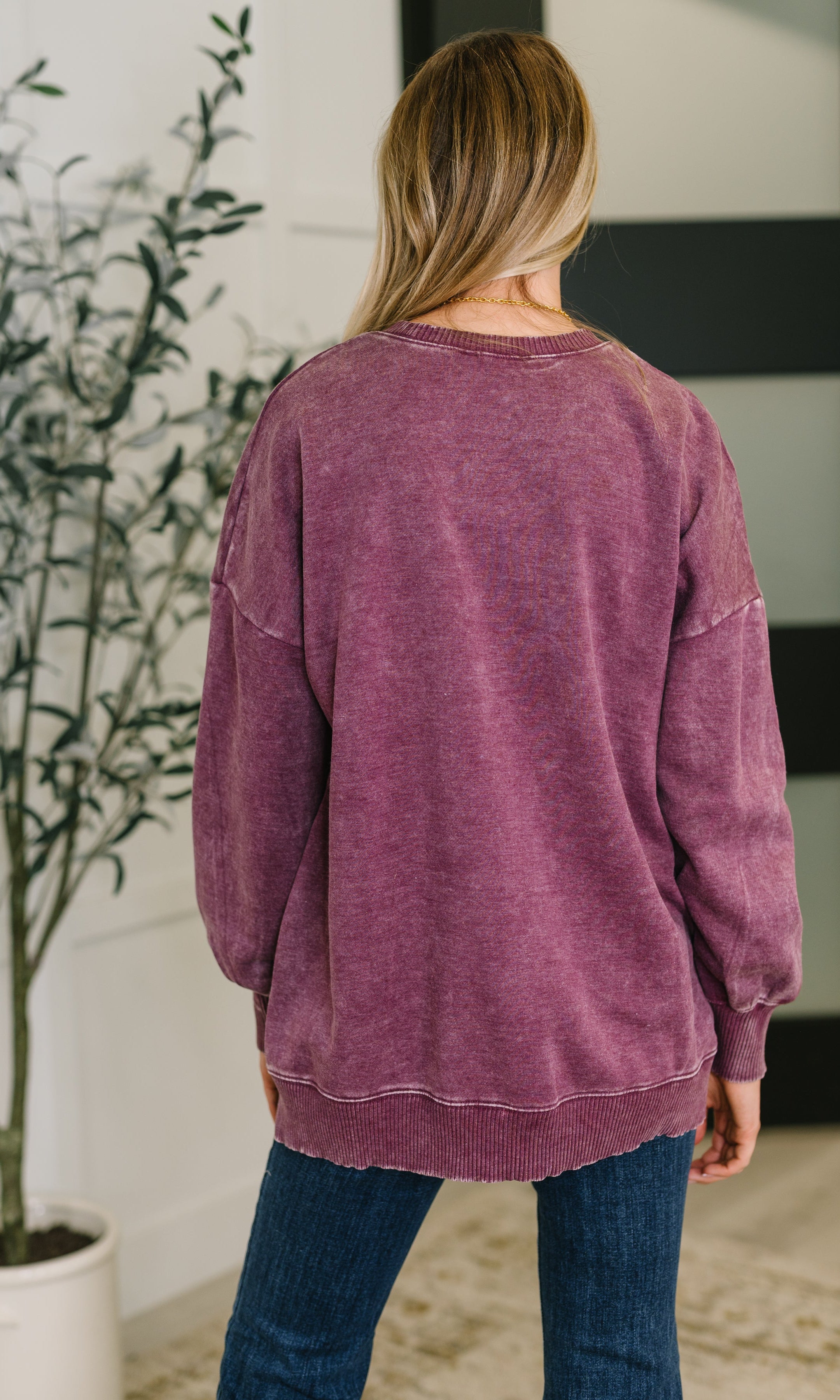 Safe and Secure Mineral Wash Pullover in Eggplant-Womens-Stay Foxy Boutique, Florissant, Missouri