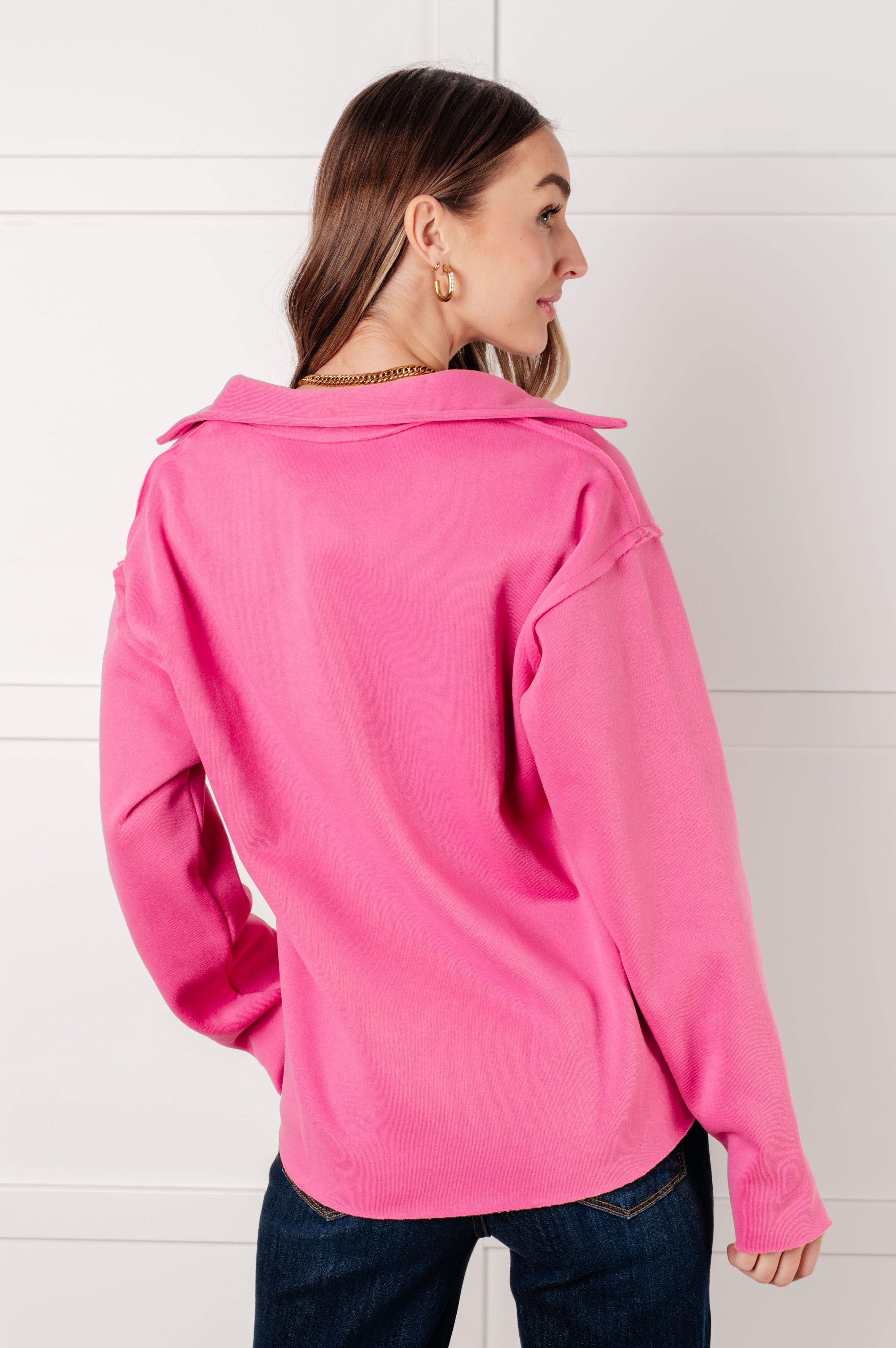 Same Ol' Situation Collared Pullover in Hot Pink-Tops-Stay Foxy Boutique, Florissant, Missouri