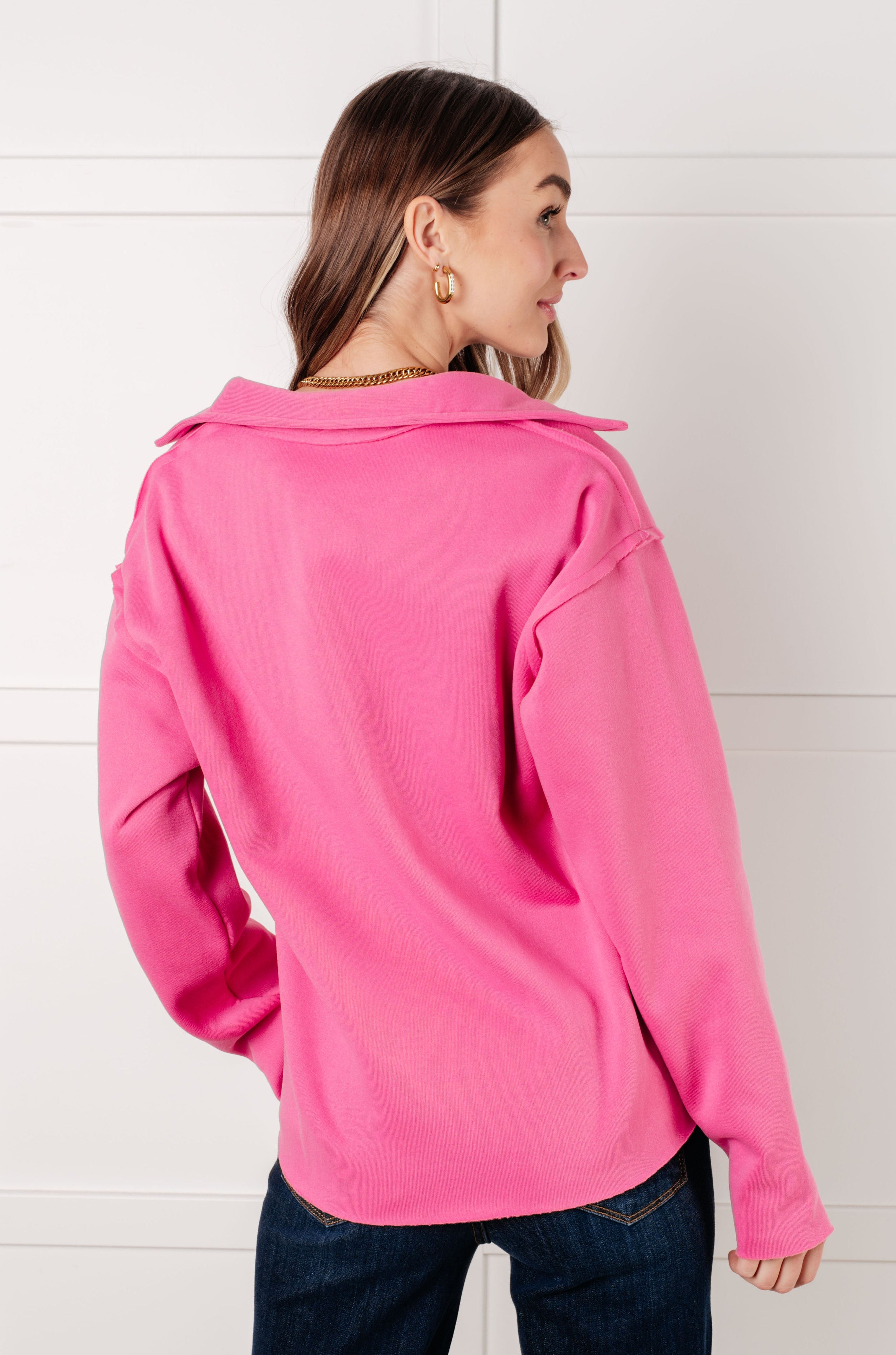 Same Ol' Situation Collared Pullover in Hot Pink-Tops-Stay Foxy Boutique, Florissant, Missouri