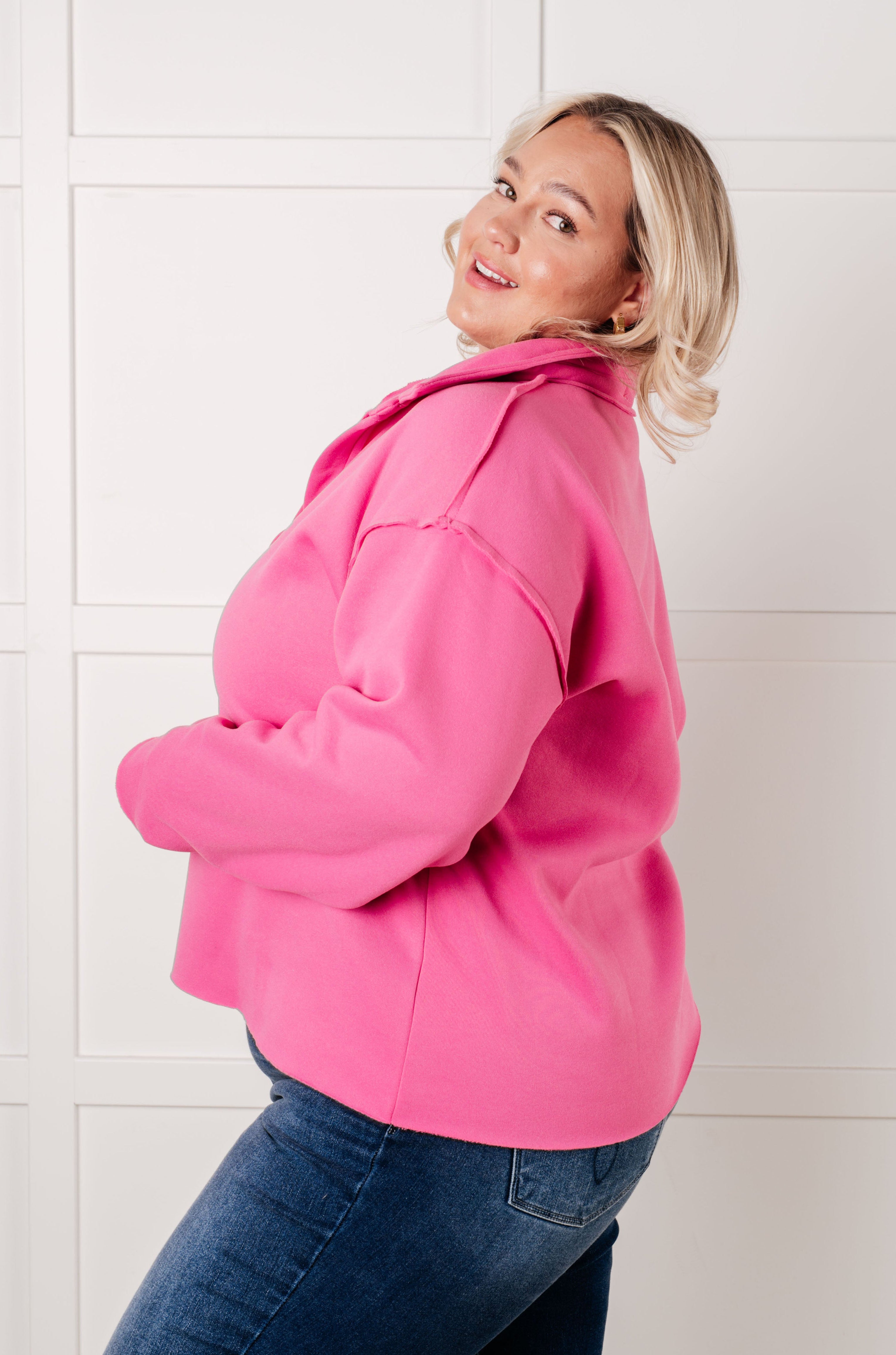 Same Ol' Situation Collared Pullover in Hot Pink-Tops-Stay Foxy Boutique, Florissant, Missouri