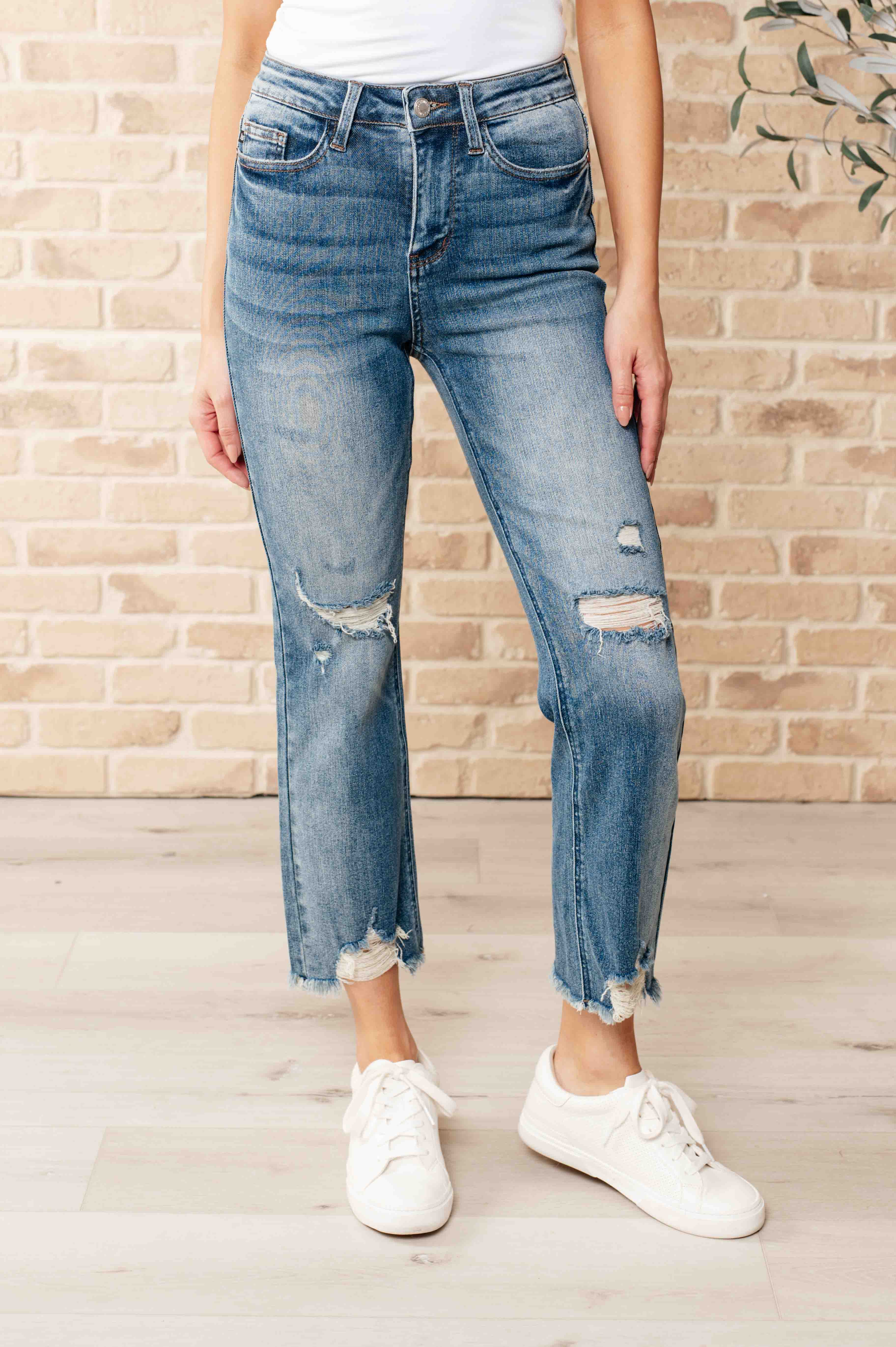 Sammy High Waist Distressed Crop Straight Leg Jeans-Womens-Stay Foxy Boutique, Florissant, Missouri