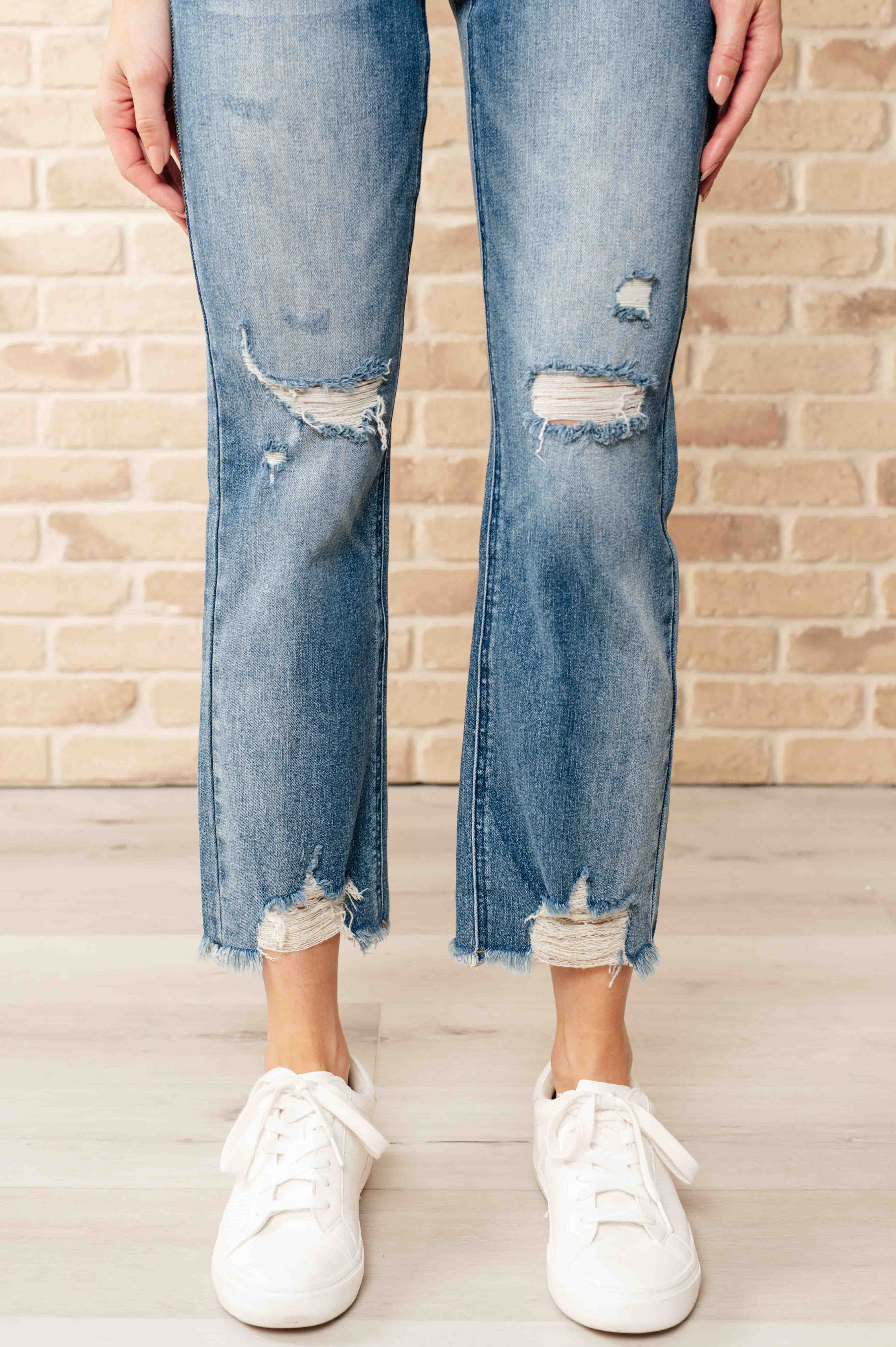 Sammy High Waist Distressed Crop Straight Leg Jeans-Womens-Stay Foxy Boutique, Florissant, Missouri