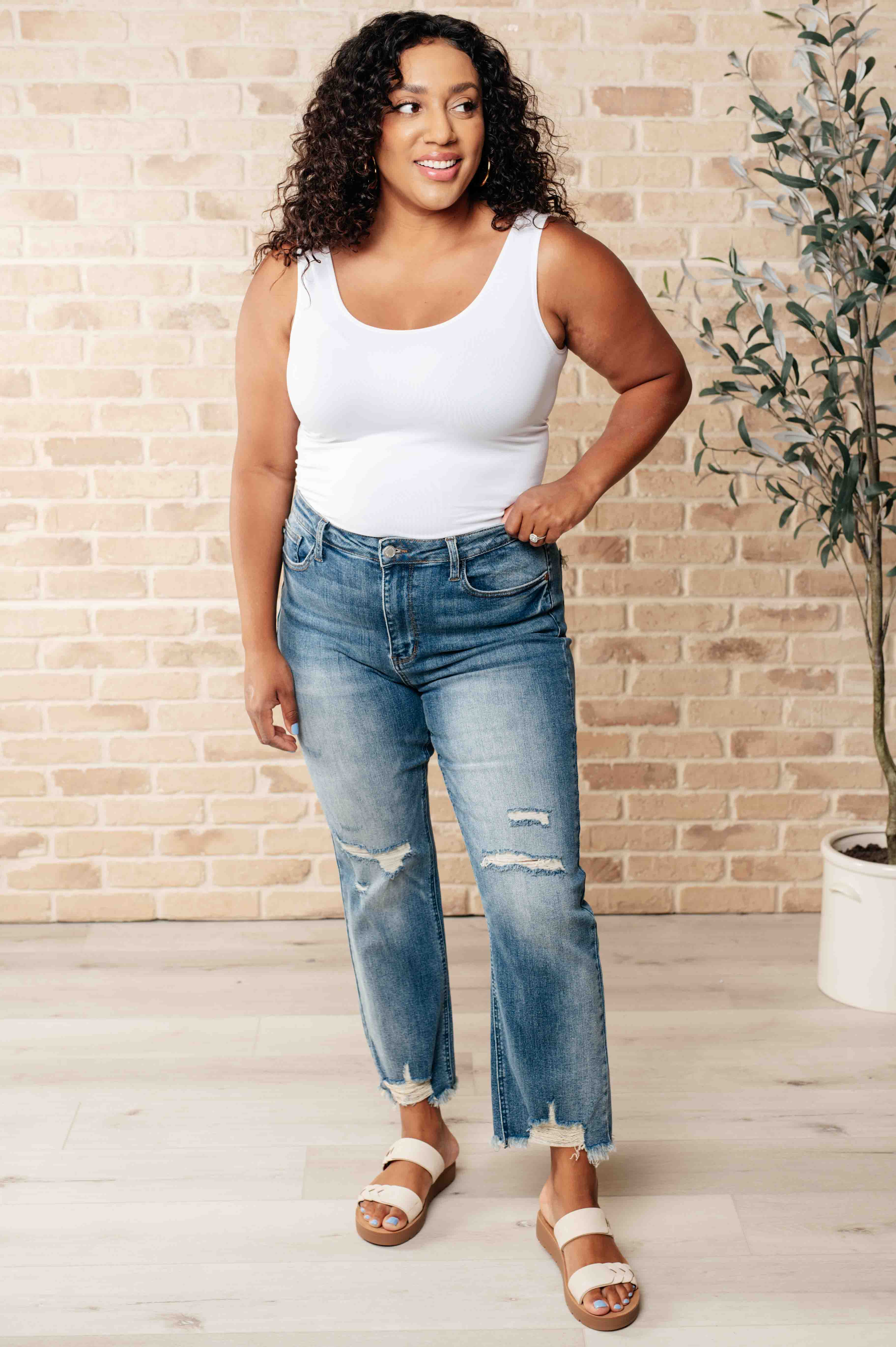 Sammy High Waist Distressed Crop Straight Leg Jeans-Womens-Stay Foxy Boutique, Florissant, Missouri