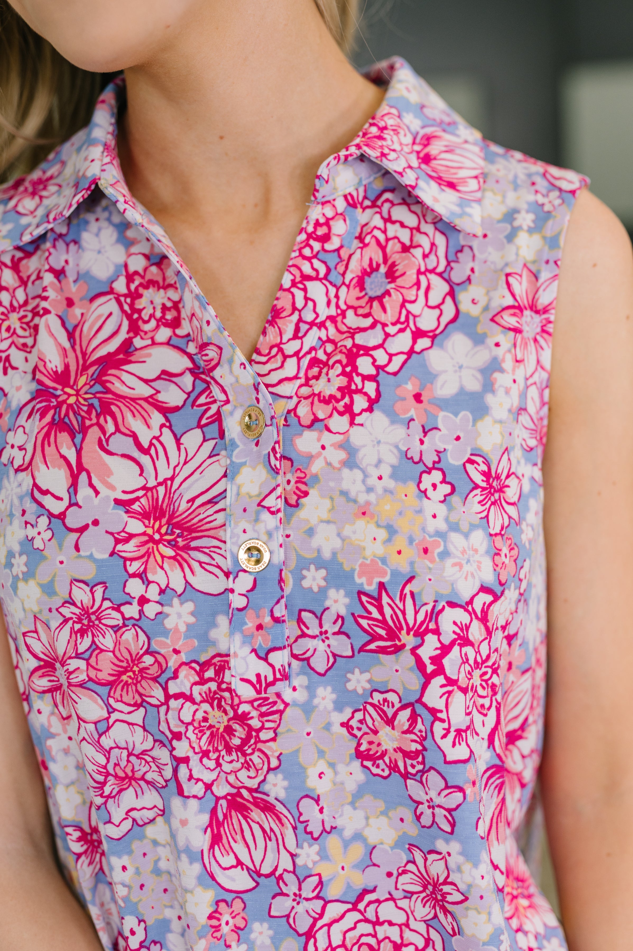 Sea Spray Collared Sleeveless Top in Falling Floral-Womens-Stay Foxy Boutique, Florissant, Missouri