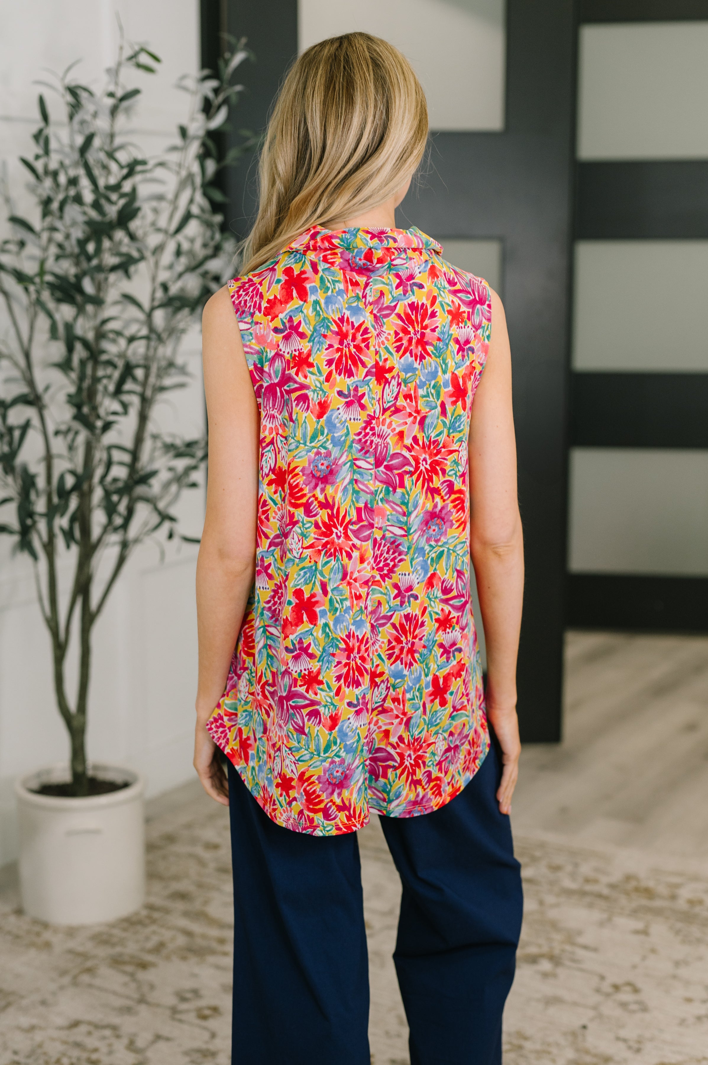 Sea Spray Collared Sleeveless Top in Island Bloom-Womens-Stay Foxy Boutique, Florissant, Missouri