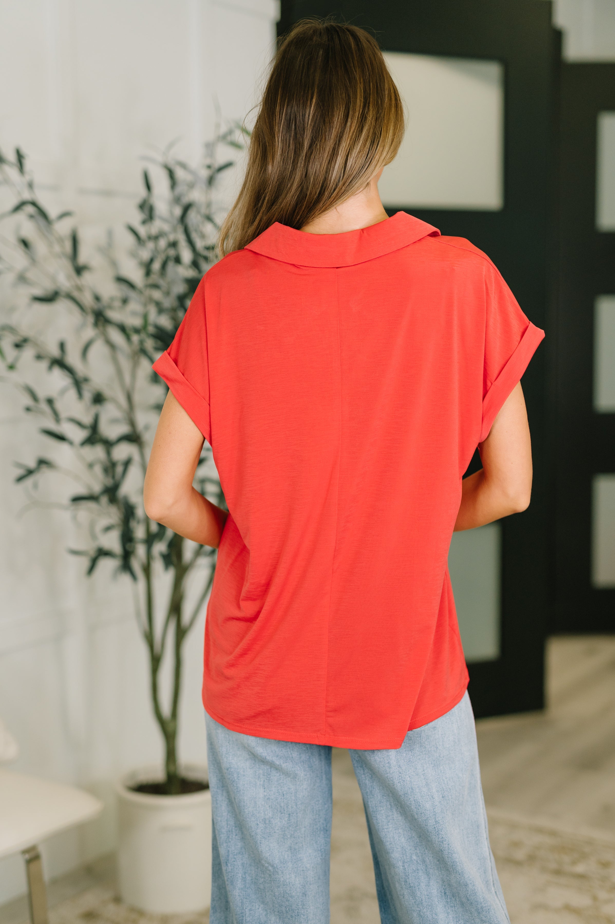 Sea You Soon Collared Top in Hot Coral-Womens-Stay Foxy Boutique, Florissant, Missouri