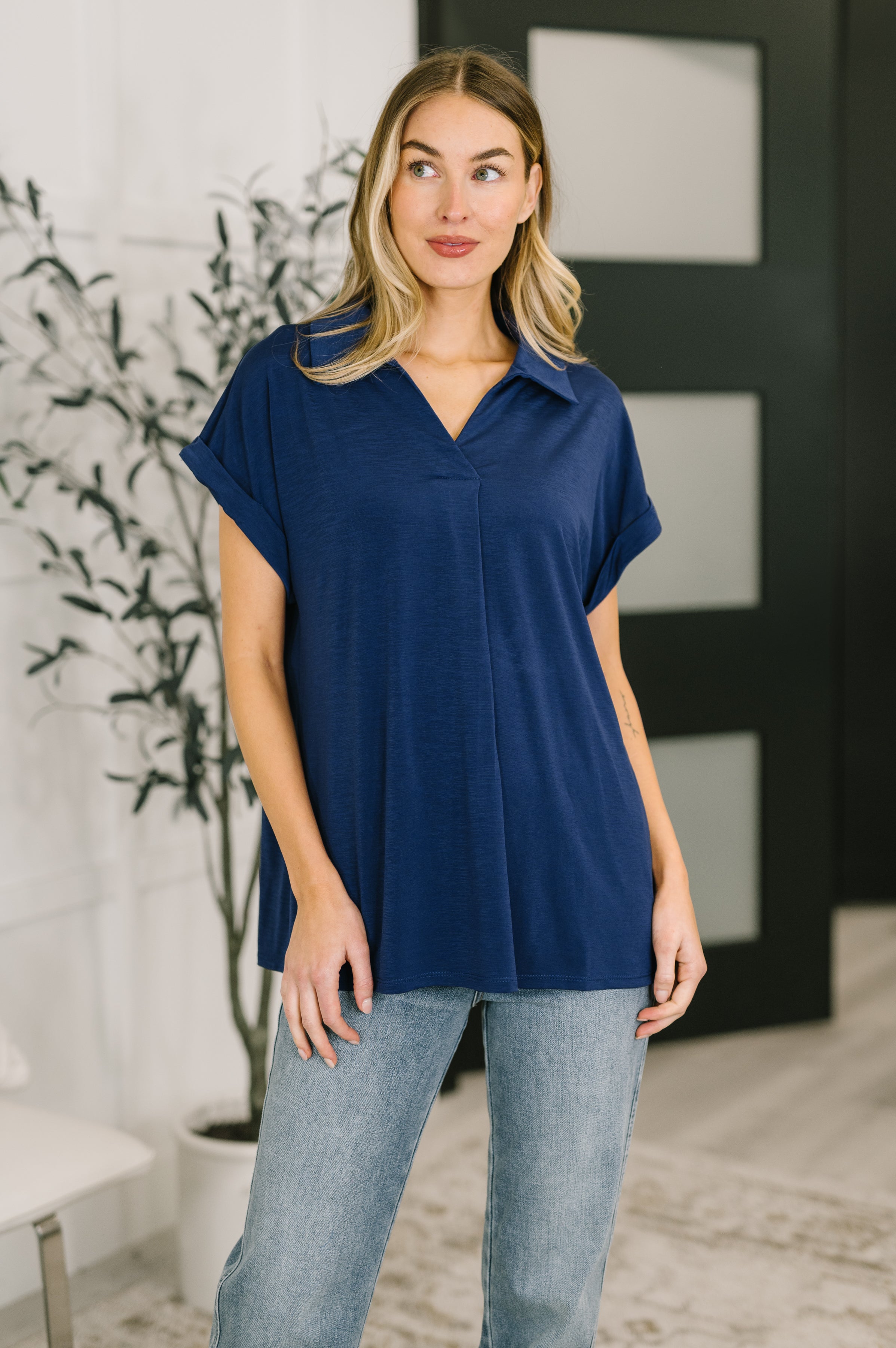 Sea You Soon Collared Top in Navy-Womens-Stay Foxy Boutique, Florissant, Missouri