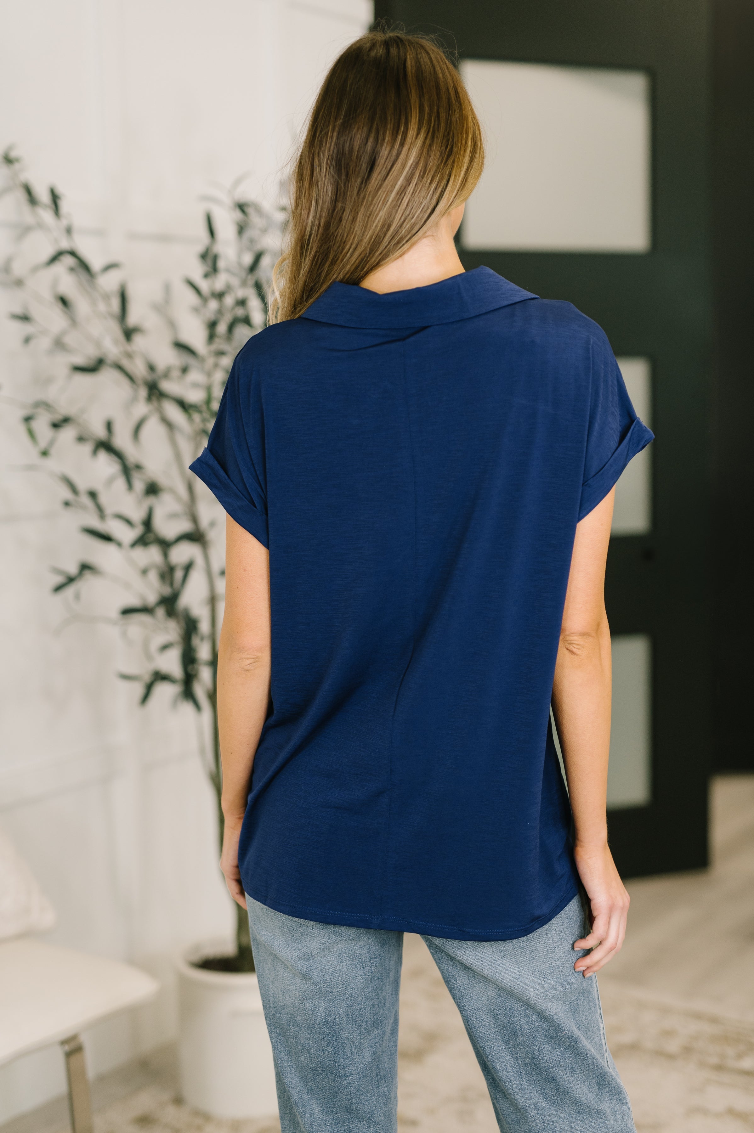 Sea You Soon Collared Top in Navy-Womens-Stay Foxy Boutique, Florissant, Missouri