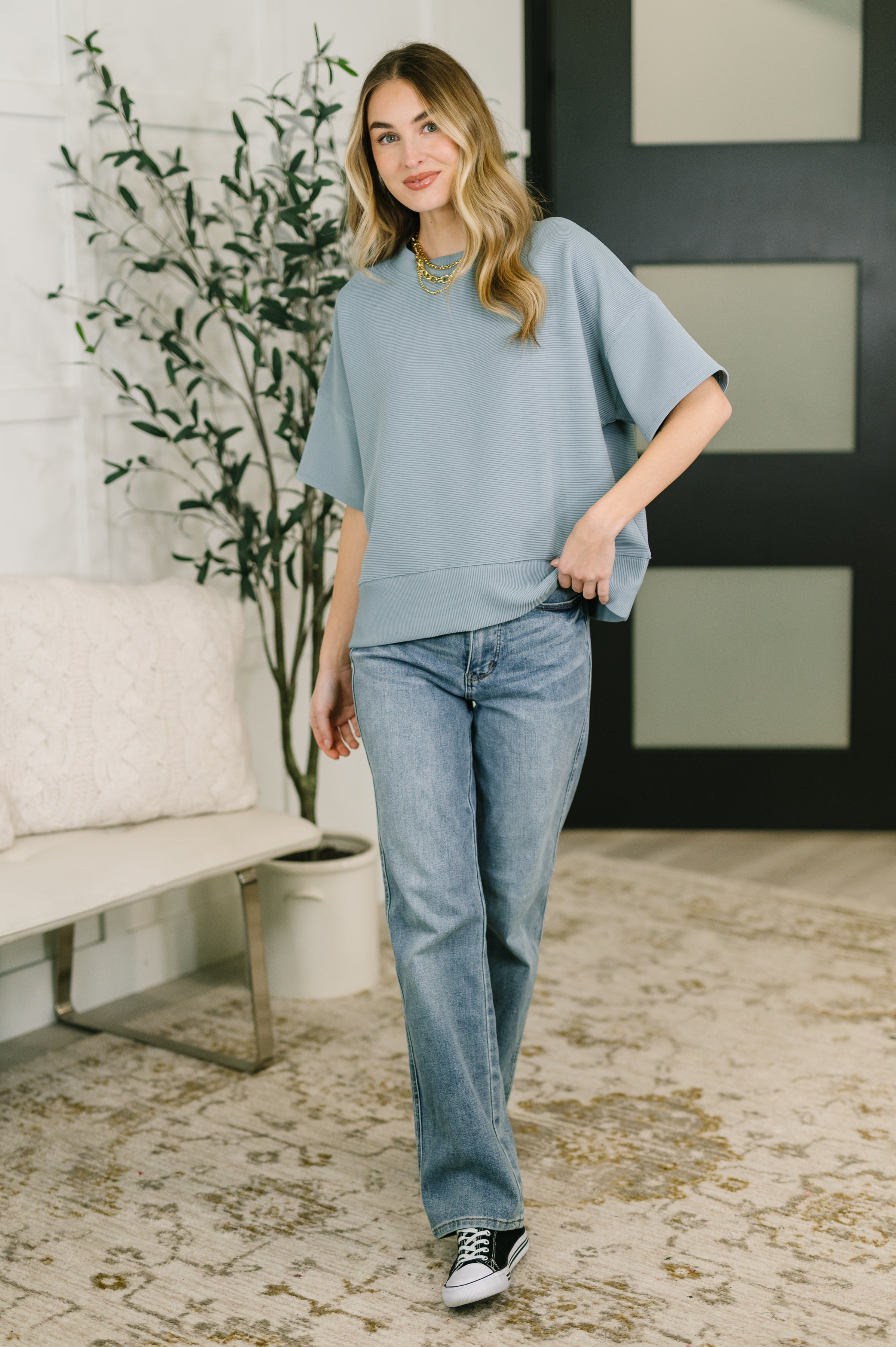 Sense of Clarity Boxy Top in Blue Grey-Womens-Stay Foxy Boutique, Florissant, Missouri