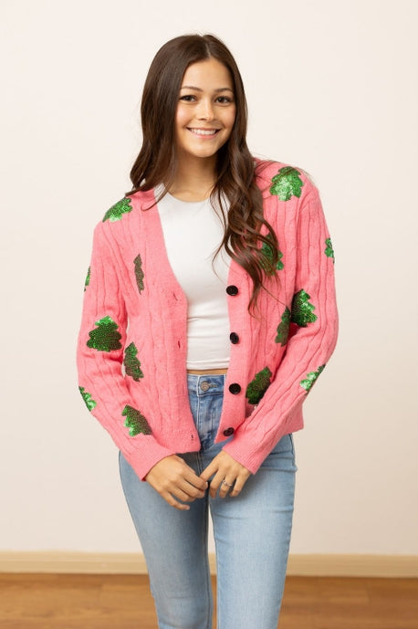 Sequin Trees Cardigan-Womens-Stay Foxy Boutique, Florissant, Missouri