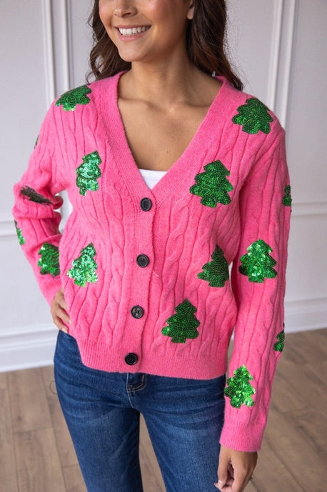 Sequin Trees Cardigan-Womens-Stay Foxy Boutique, Florissant, Missouri