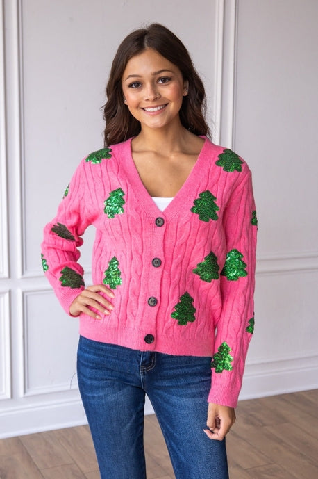 Sequin Trees Cardigan-Womens-Stay Foxy Boutique, Florissant, Missouri