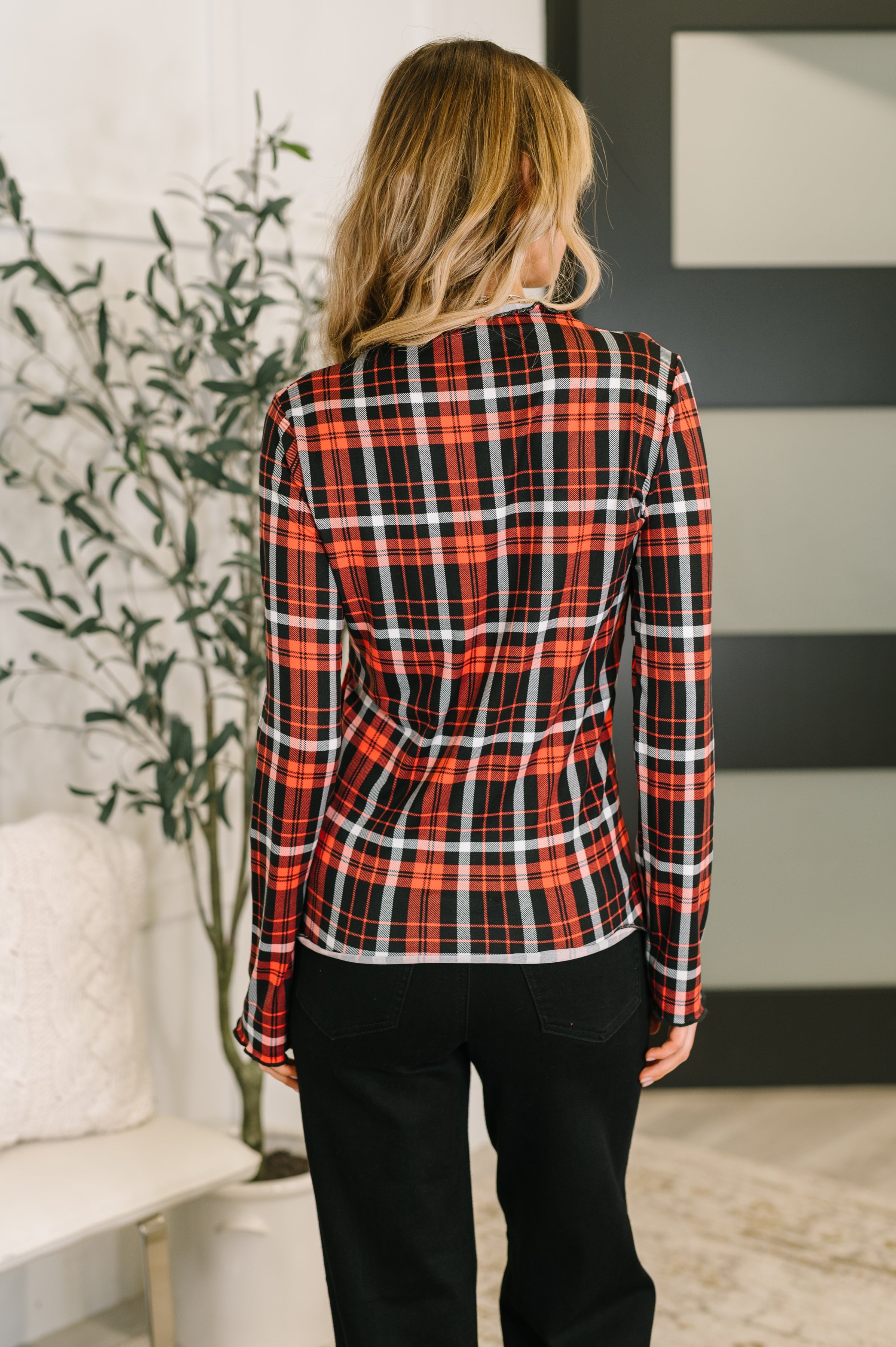 She's Always Changing Plaid Lettuce Hem Top-Womens-Stay Foxy Boutique, Florissant, Missouri