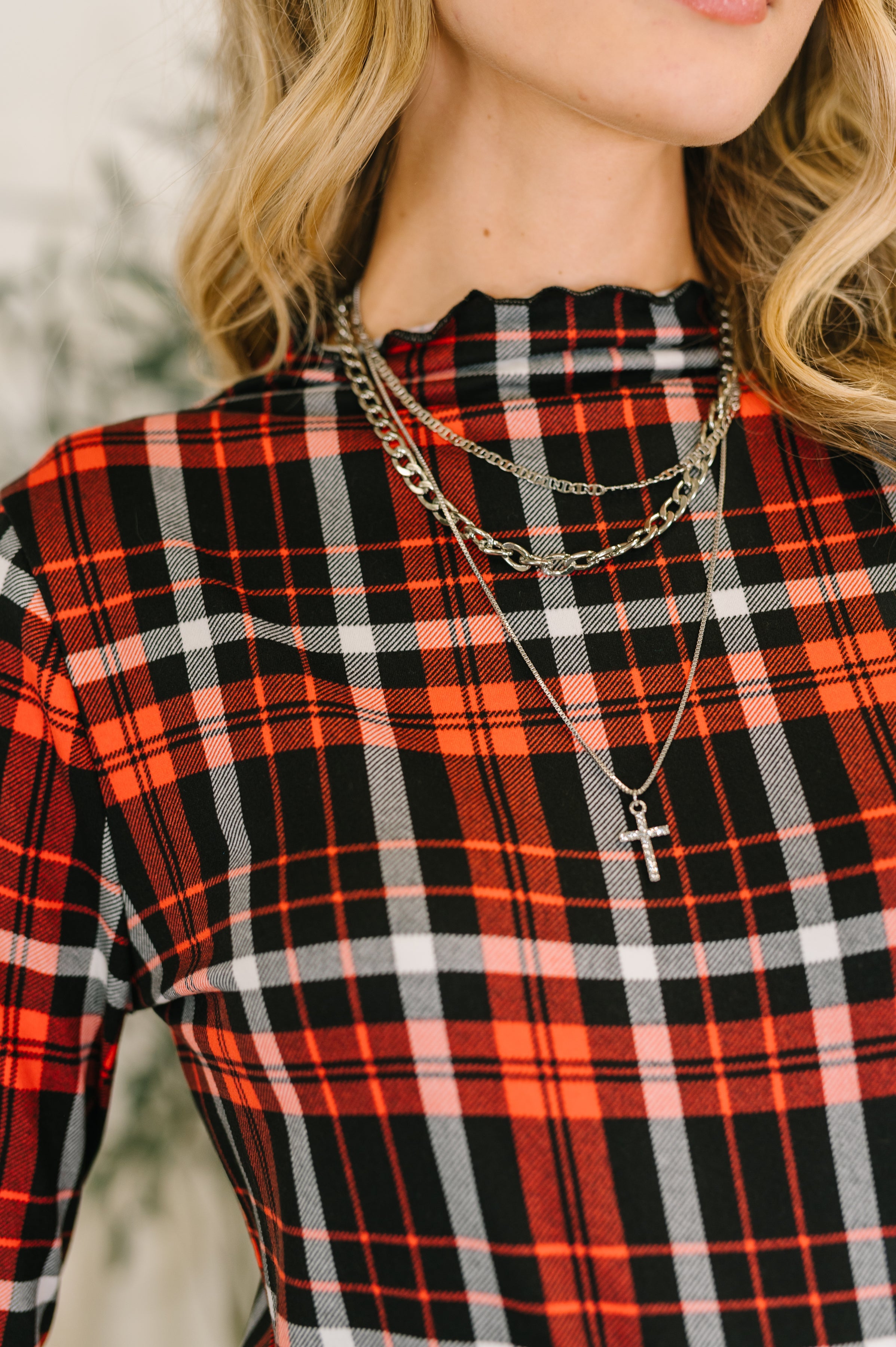 She's Always Changing Plaid Lettuce Hem Top-Womens-Stay Foxy Boutique, Florissant, Missouri