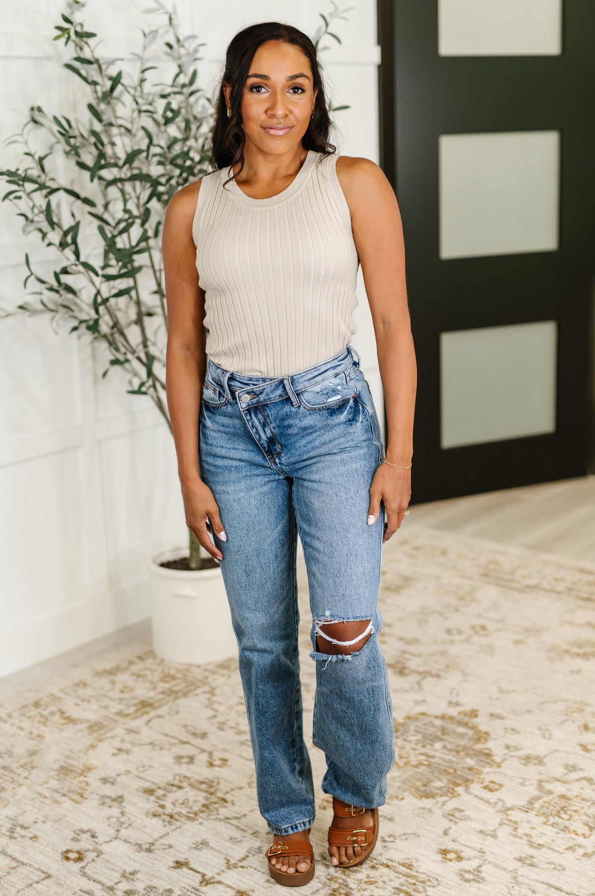 She's Exceptional Ribbed Crew Neck Tank Top-Tops-Stay Foxy Boutique, Florissant, Missouri