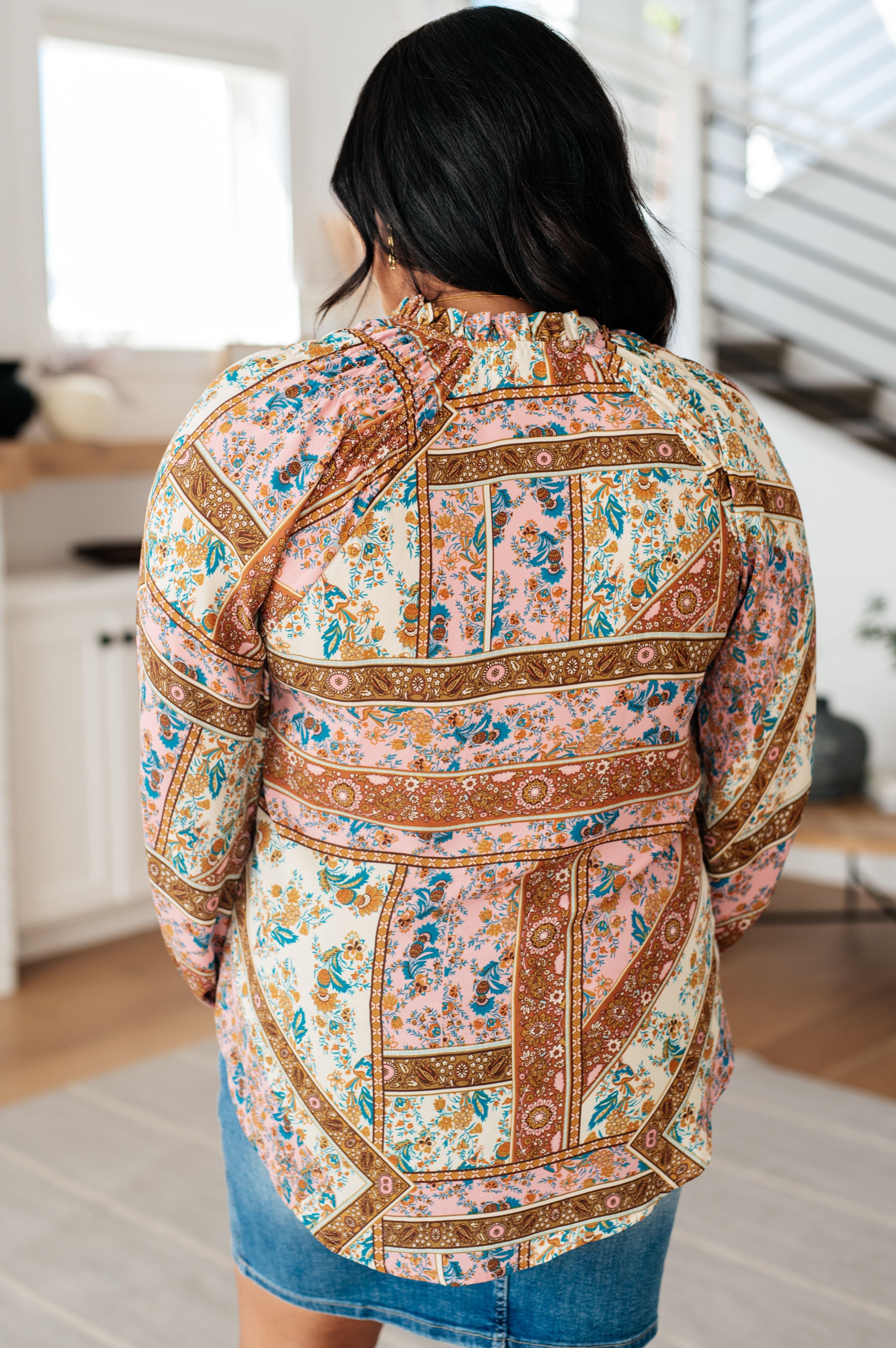 Show and Tell Mixed Print Peasant Blouse-Tops-Stay Foxy Boutique, Florissant, Missouri