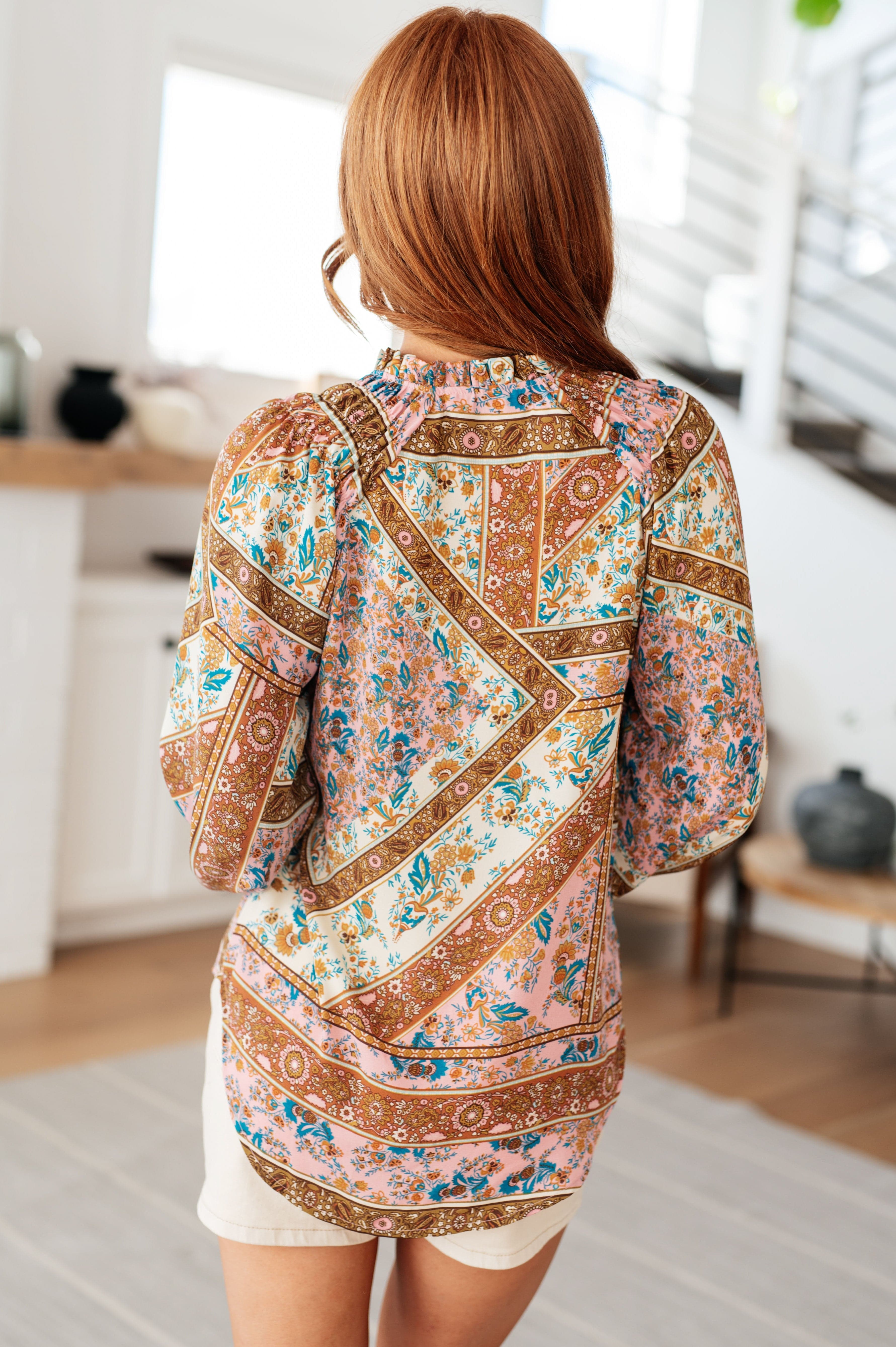 Show and Tell Mixed Print Peasant Blouse-Tops-Stay Foxy Boutique, Florissant, Missouri