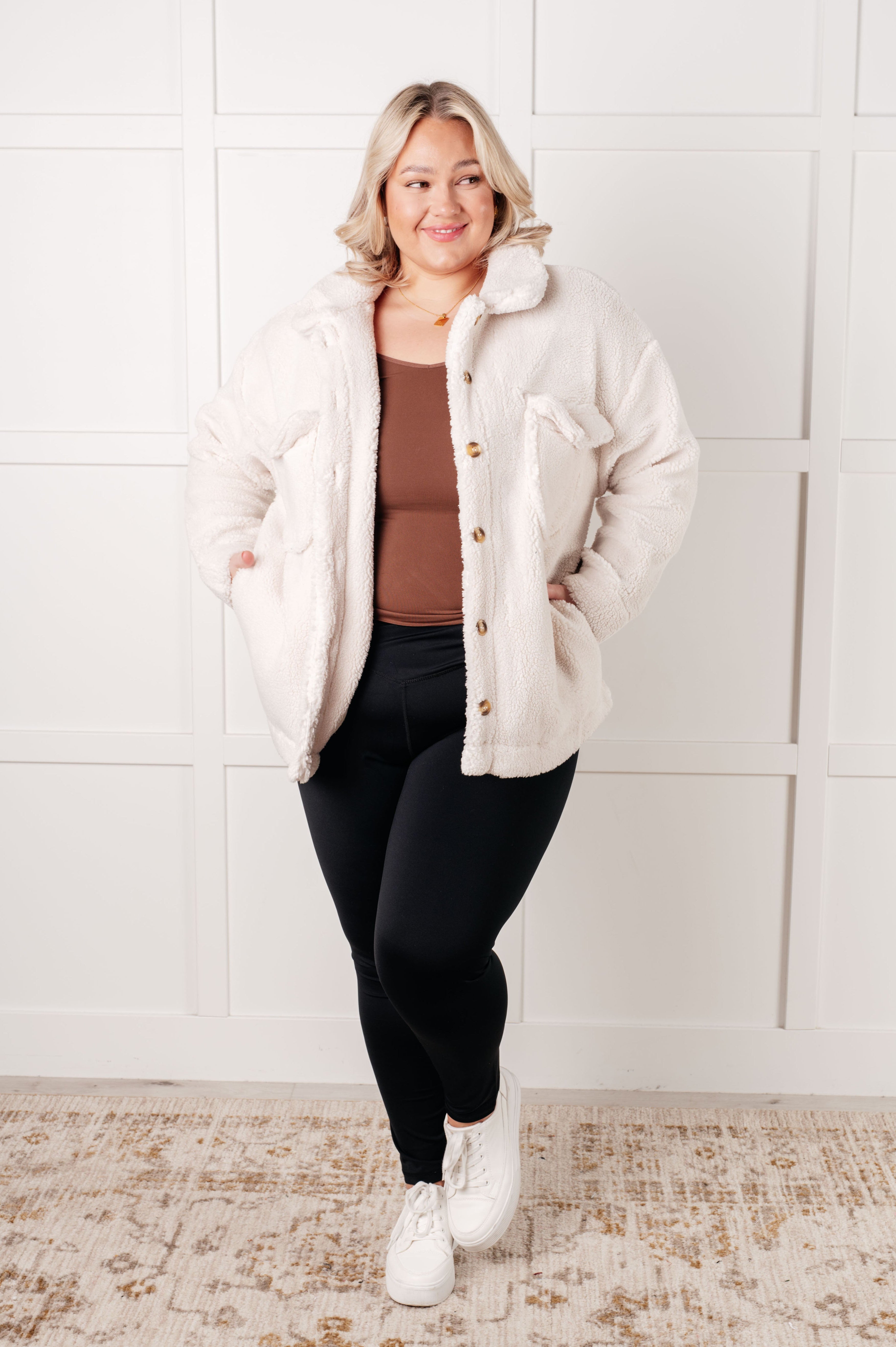 Shrouded in Sherpa Coat in White-Layers-Stay Foxy Boutique, Florissant, Missouri
