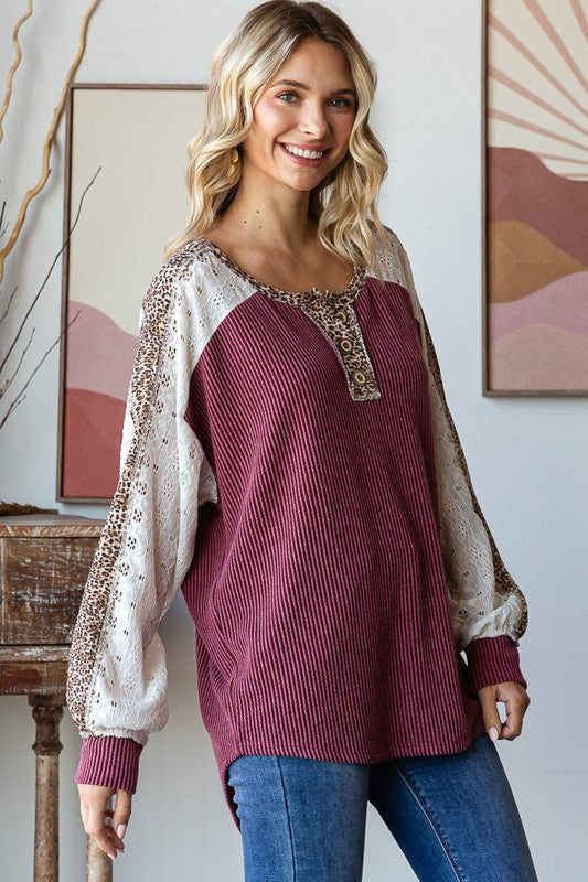 Bold Behavior Contrast Color Block Top in Burgundy-Womens-Stay Foxy Boutique, Florissant, Missouri