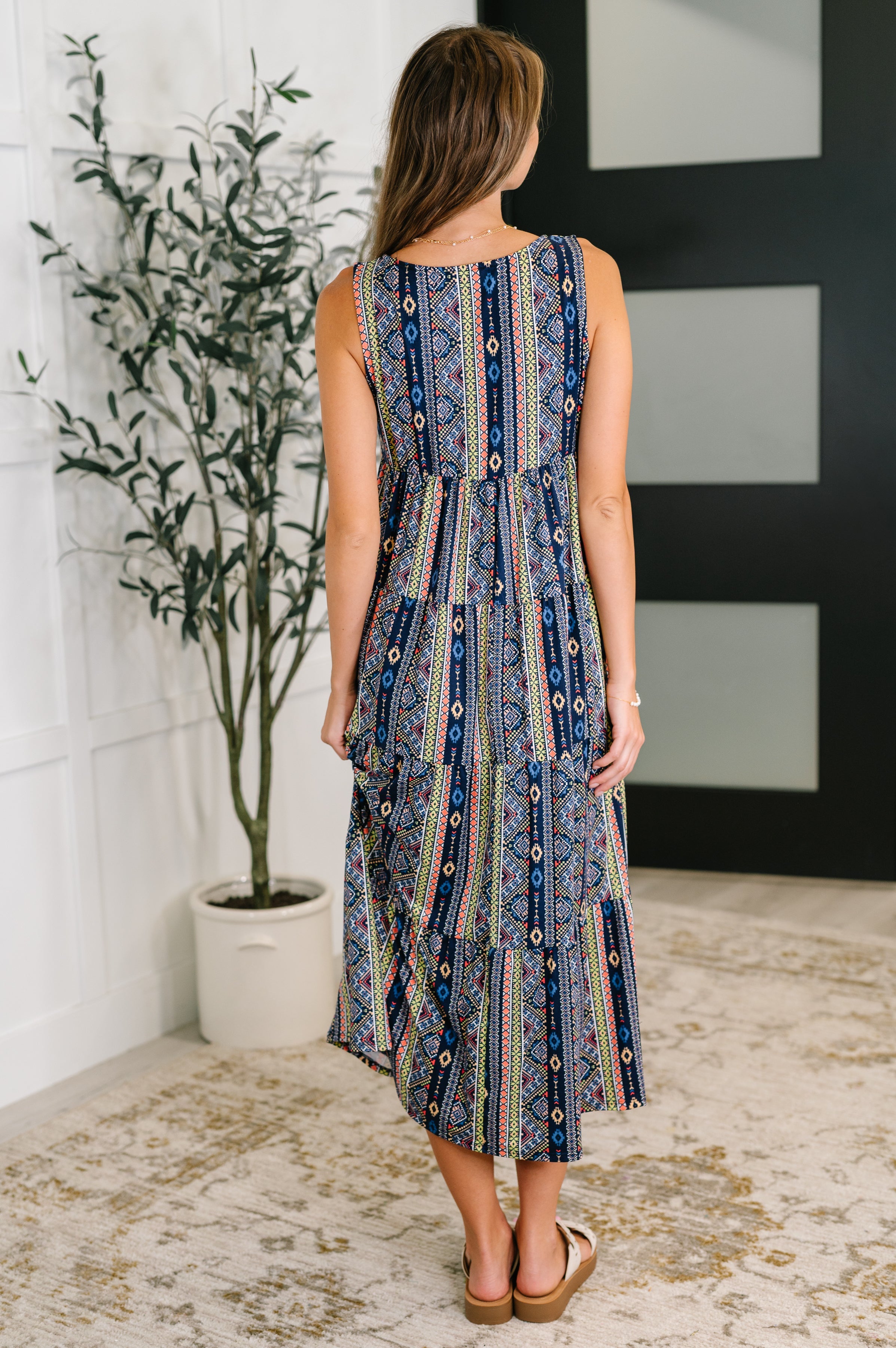 Sierra Spirit Gathered Tiered Dress in Navy-Womens-Stay Foxy Boutique, Florissant, Missouri