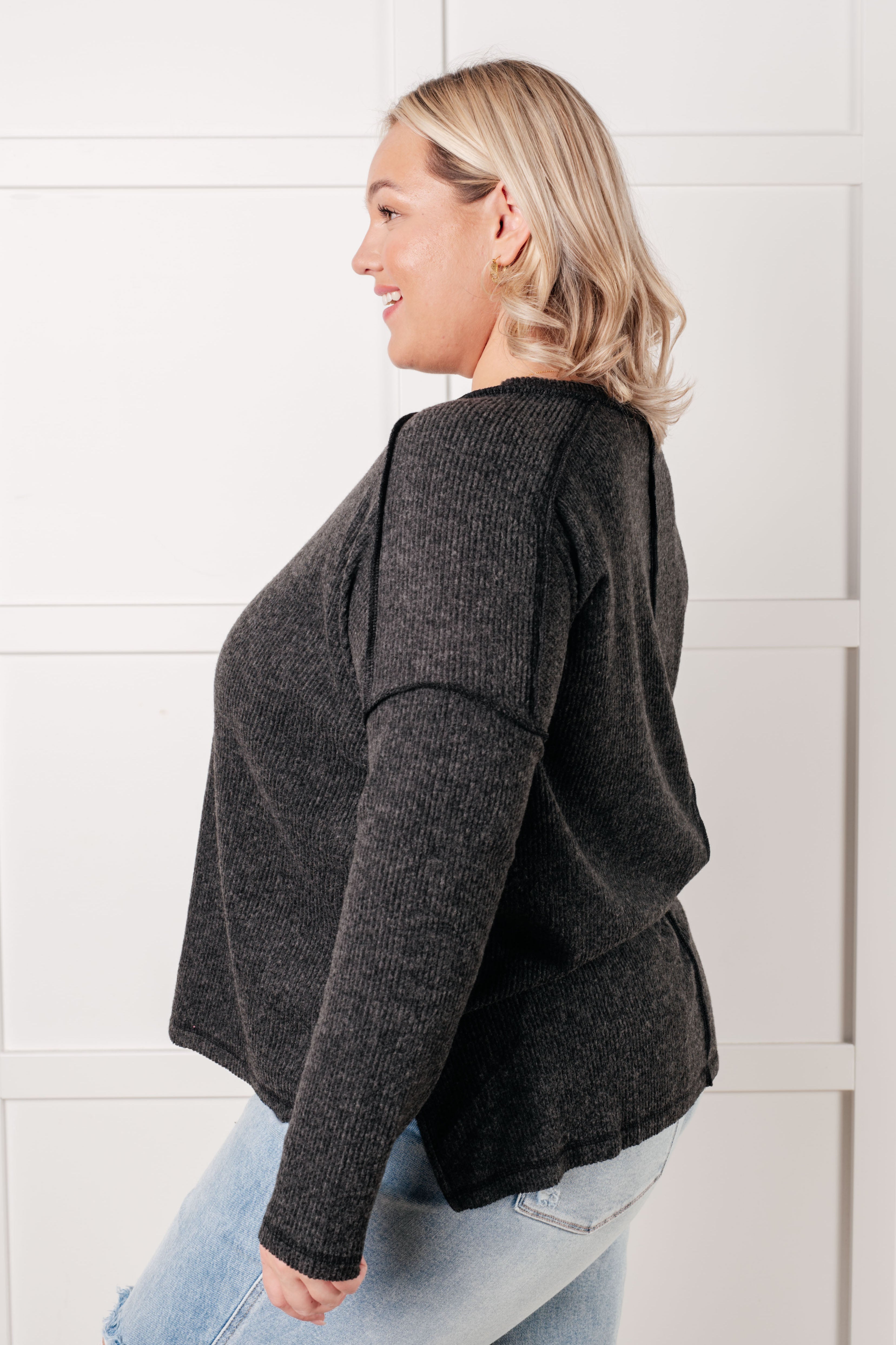 Simply Basic Ribbed Hacci Sweater in Black-Tops-Stay Foxy Boutique, Florissant, Missouri