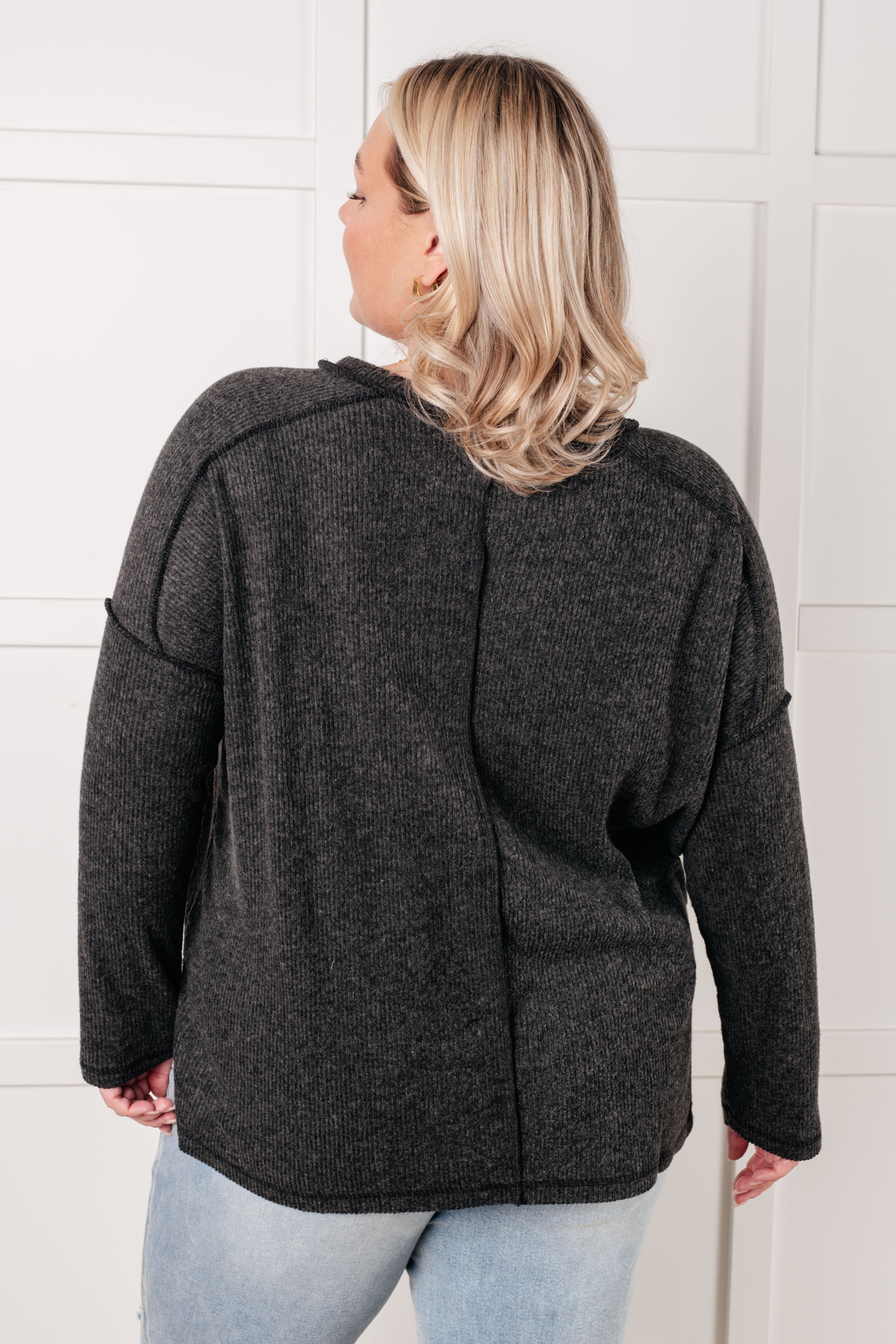 Simply Basic Ribbed Hacci Sweater in Black-Tops-Stay Foxy Boutique, Florissant, Missouri