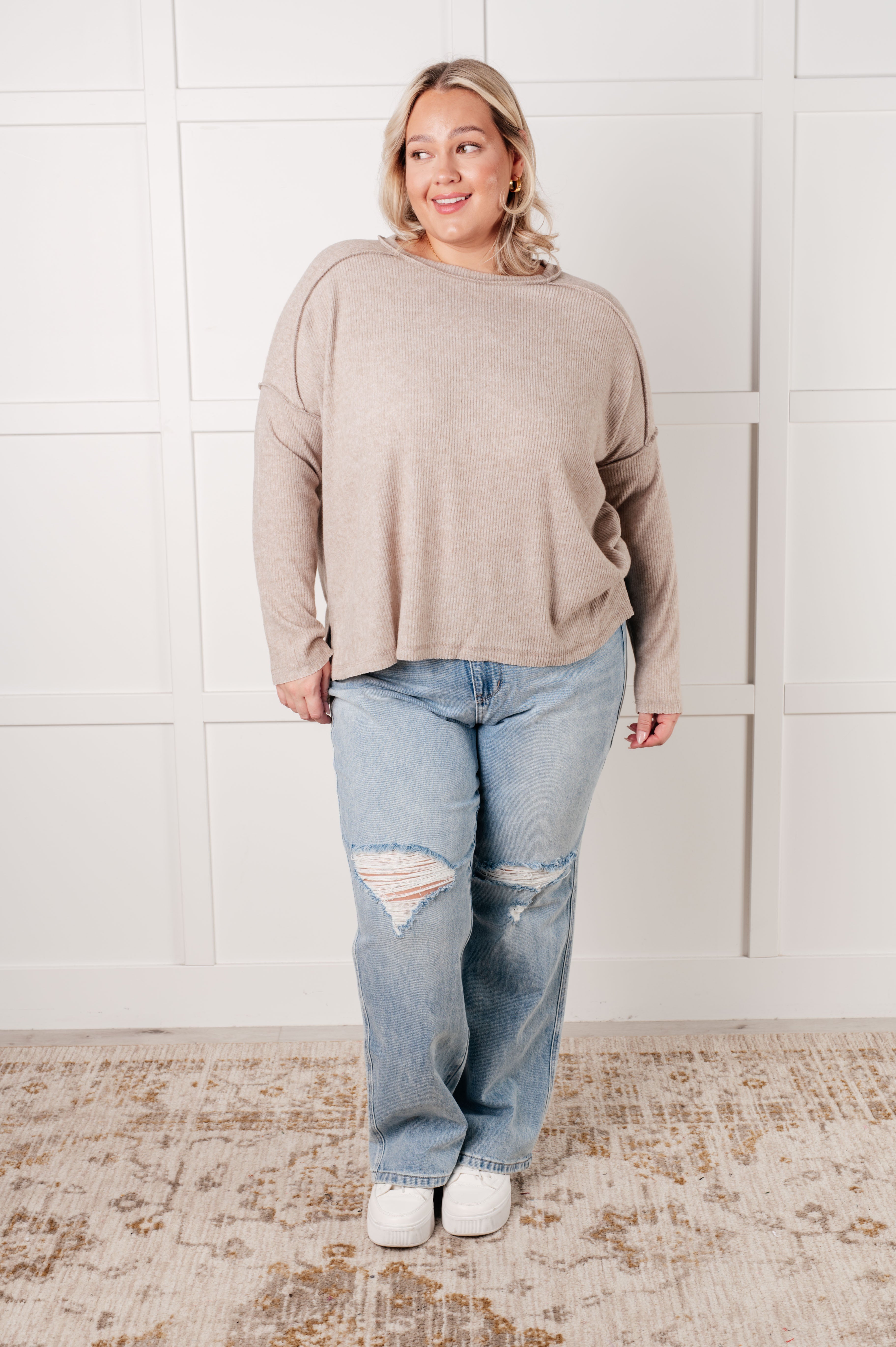 Simply Basic Ribbed Hacci Sweater in H Mocha-Tops-Stay Foxy Boutique, Florissant, Missouri